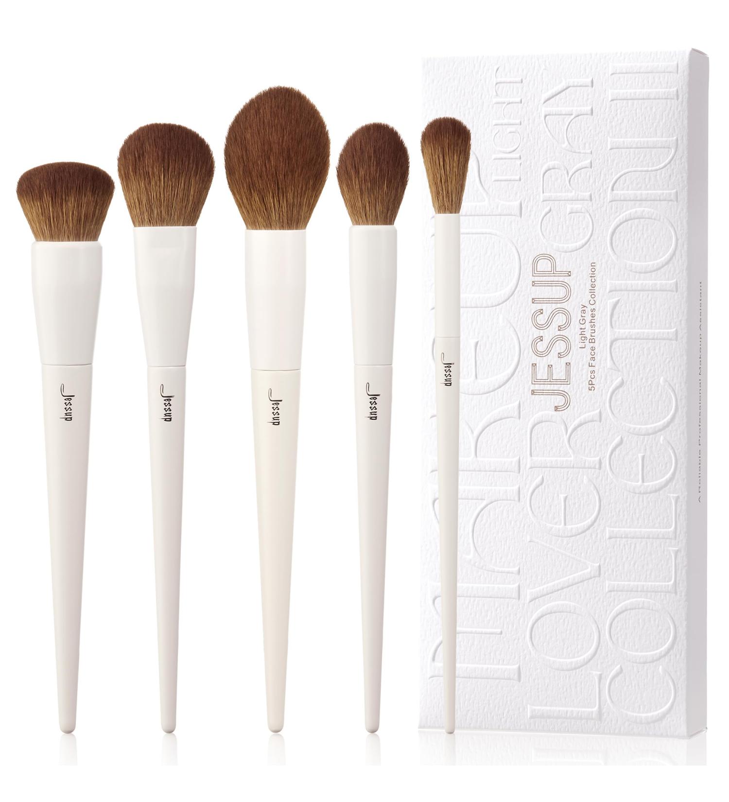 Jessup 5Pcs Face Makeup Brush Set - Vegan Soft Brushes for Foundation, Contour, Highlighter, and Setting Powder - Light Grey T493 C-493 - Buy Online on SooperMarket.com