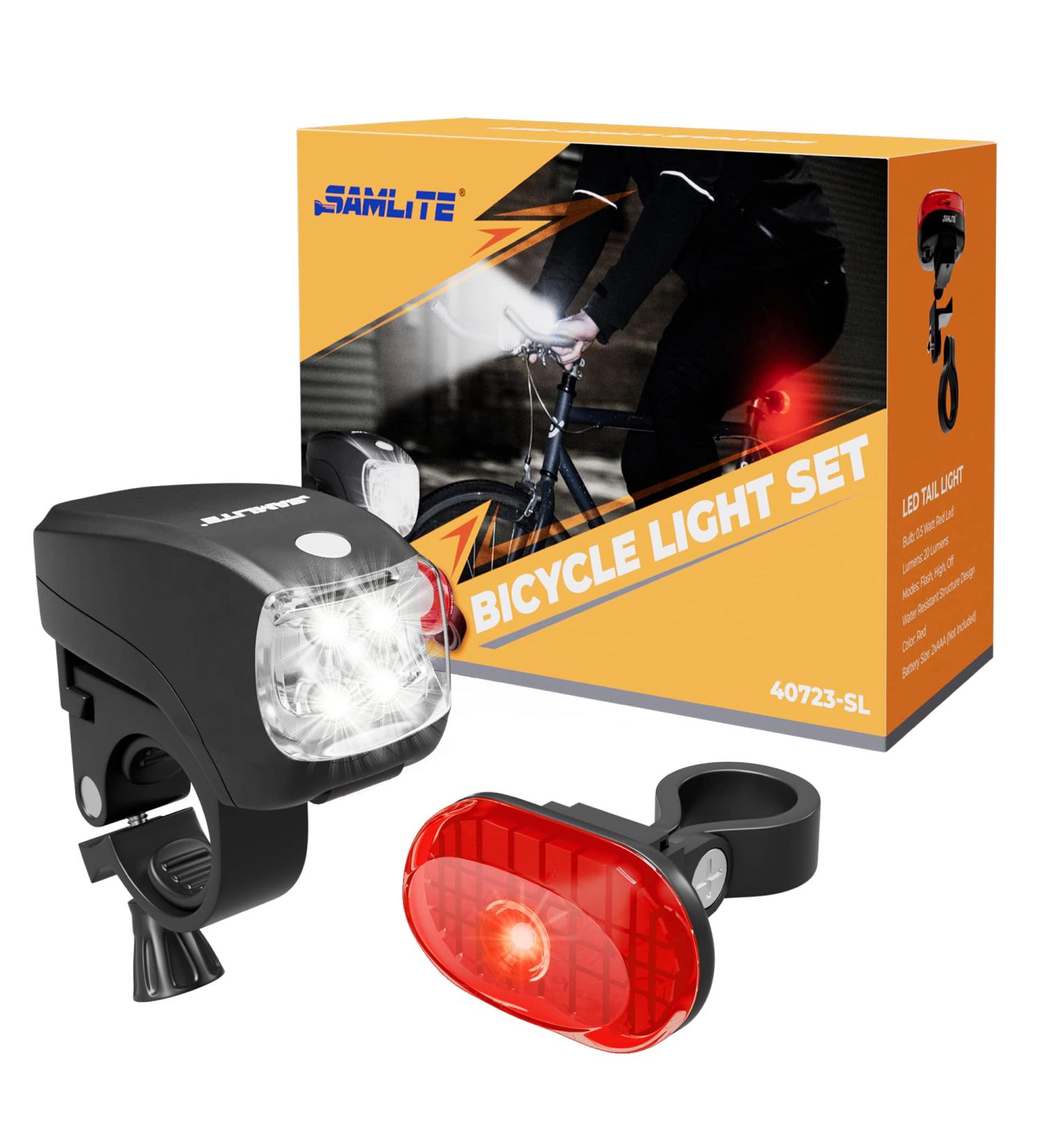 SAMLITE LED Bike Light Set: Bright Headlight for Kids & Adults, Free Tail Light, Water Resistant, Easy Install, Multiple Modes - Cycling Safety - Buy Online on SooperMarket.com