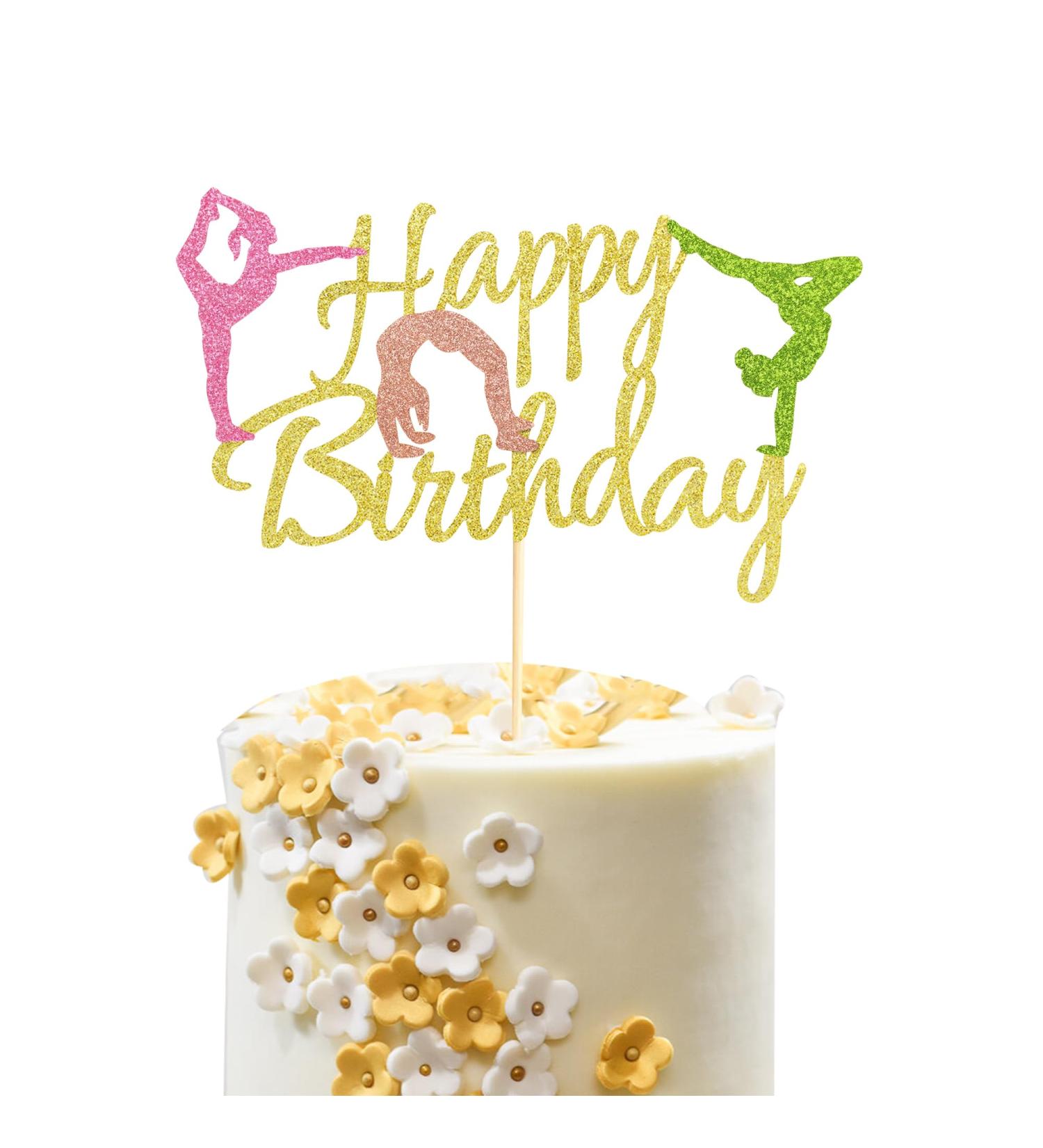 Arthsdite Gymnastics Cake Topper Gymnast Cake Pick for Gymnastics Theme Baby Girl Happy Birthday Party Decorations - Gold Glitter - Buy Online on SooperMarket.com