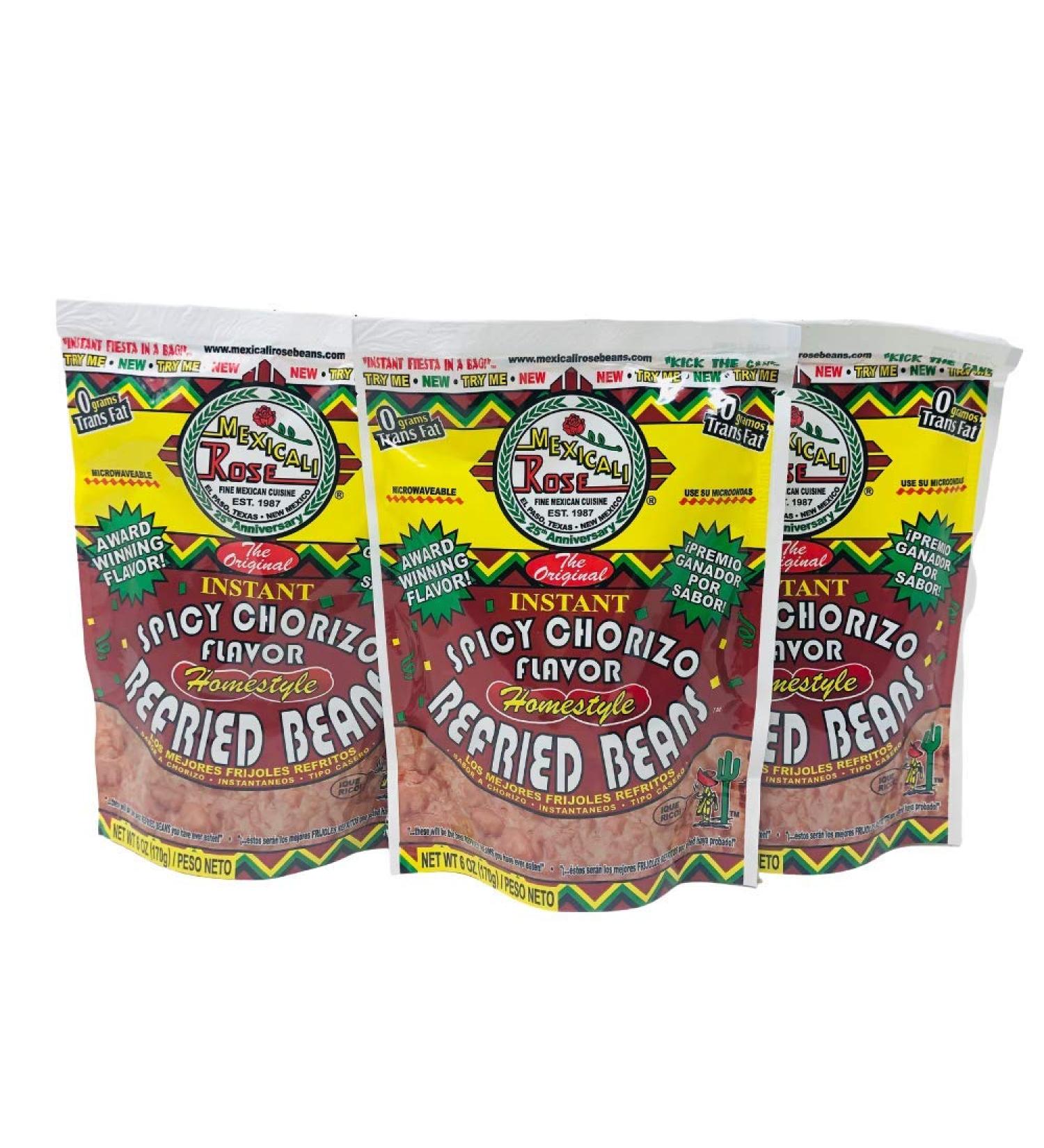 Mexicali Rose Spicy Chorizo Instant Refried Beans 6 Oz (Pack of 3) - Authentic Mexican Flavor in Every Bite! - Buy Online on SooperMarket.com