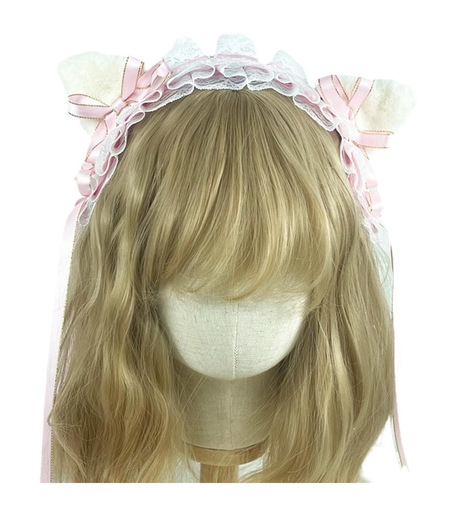 JSGHGDF Accessories Women Washing Face Hairband Pleated Laces r Cat Ear Shape Headbands Hair Hoop r Girls Pink - Buy Online on SooperMarket.com
