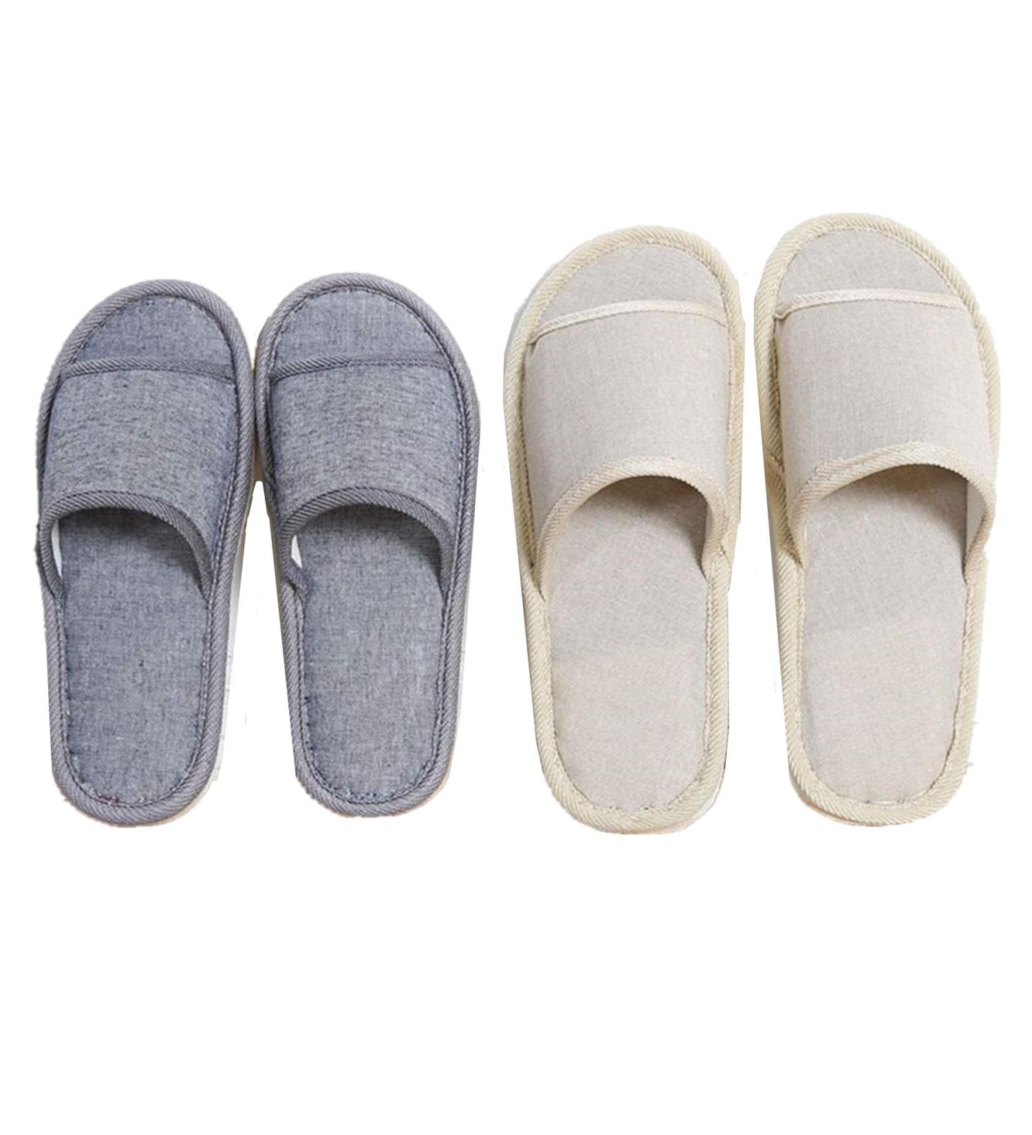 6 Pair Open Toe Breathable Spa Slippers for Hotel Guests - Beige Medium & Gray Large - Washable Unisex Slippers - Buy Online on SooperMarket.com