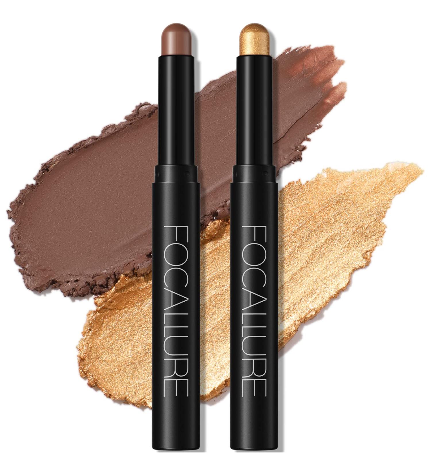 FOCALLURE Shimmer Cream Eyeshadow Stick Set - Long Lasting Waterproof Eye Makeup in Fancy Tabac (2 Pcs) - Buy Online on SooperMarket.com