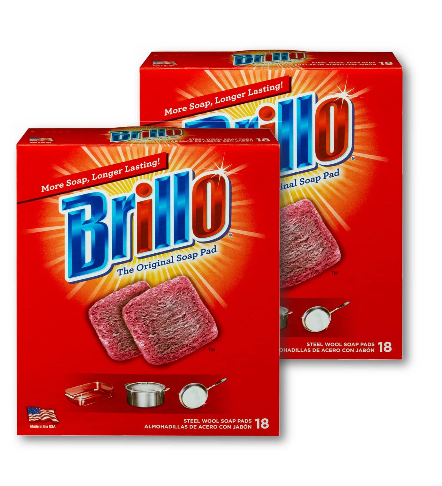Brillo Steel Wool Soap Pads 18 Count (Pack of 2) - Long Lasting Original Scent Cleaning - Buy Online on SooperMarket.com