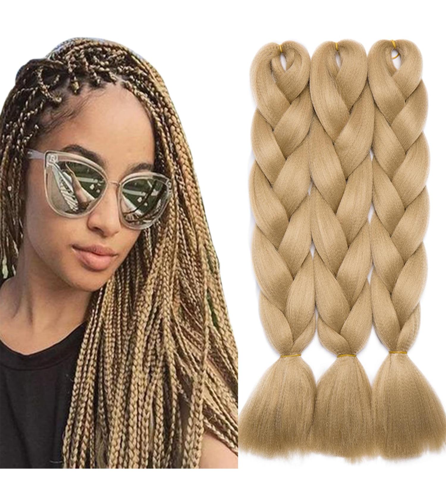 Tess Braids Extensions - 60 cm Jumbo Kanecalon Kunsthaar Hair Braids (Medium Blonde #24) for Box Braids - 100g/Bundle (1 Piece) - Buy Online on SooperMarket.com