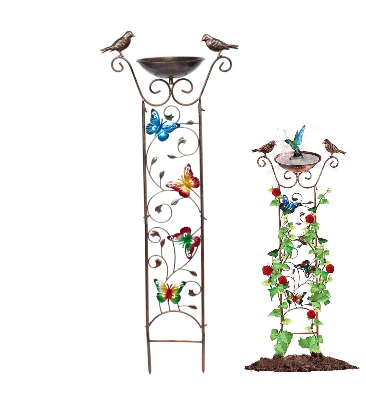2-in-1 Metal Bird Water & Feed Station with Decorative Butterfly - Wet Mosy Bird Potions & Garden Tin Grilles - Retro Removable Bird Water Dispenser - Buy Online on SooperMarket.com