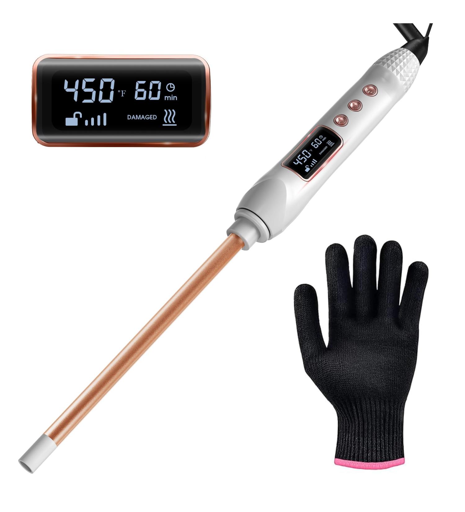 3/8 Inch Curling Iron - Ceramic Skinny Long Barrel LCD Display 9mm Tight Curls Travel-Friendly Dual Voltage Includes Heat Glove - Perfect for Medium Long Hair - White - Buy Online on SooperMarket.com