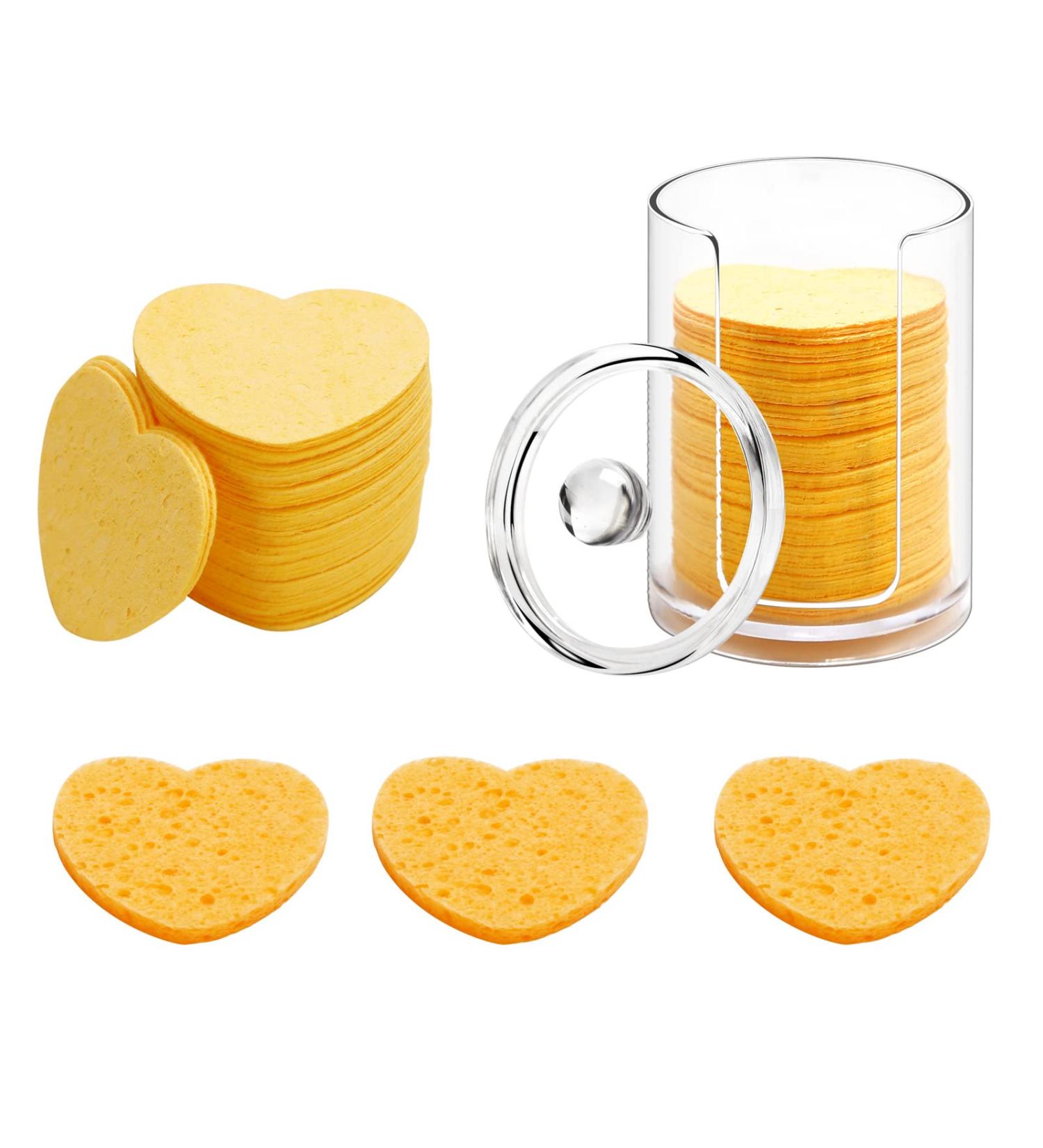 50-Count Compressed Natural Facial Sponges - Reusable Exfoliating and Makeup Removal Sponge Set with Storage Jar - Yellow - Buy Online on SooperMarket.com