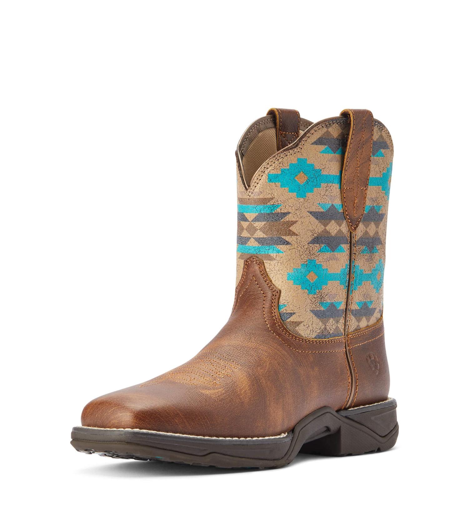 ARIAT Women's Anthem Shortie Savanna Western Boot 8 - Dry Taupe/Turquoise Aztec - Buy Online on SooperMarket.com
