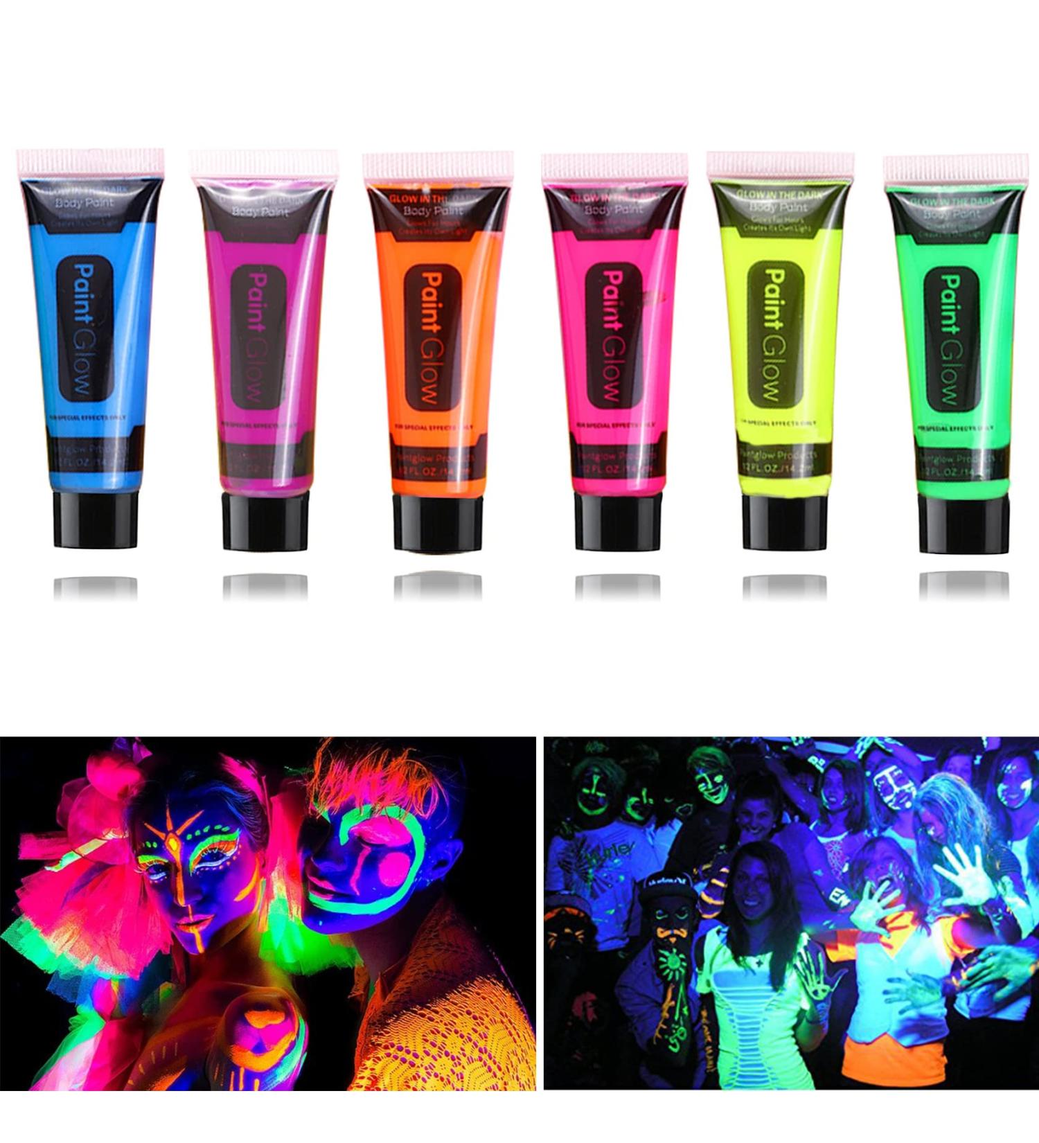 Glow in the Dark Neon Face Body Paint Set - 6 Colors, Washable Black Light Makeup for Party, Halloween, Christmas, Cosplay - 0.48oz Tubes - Buy Online on SooperMarket.com