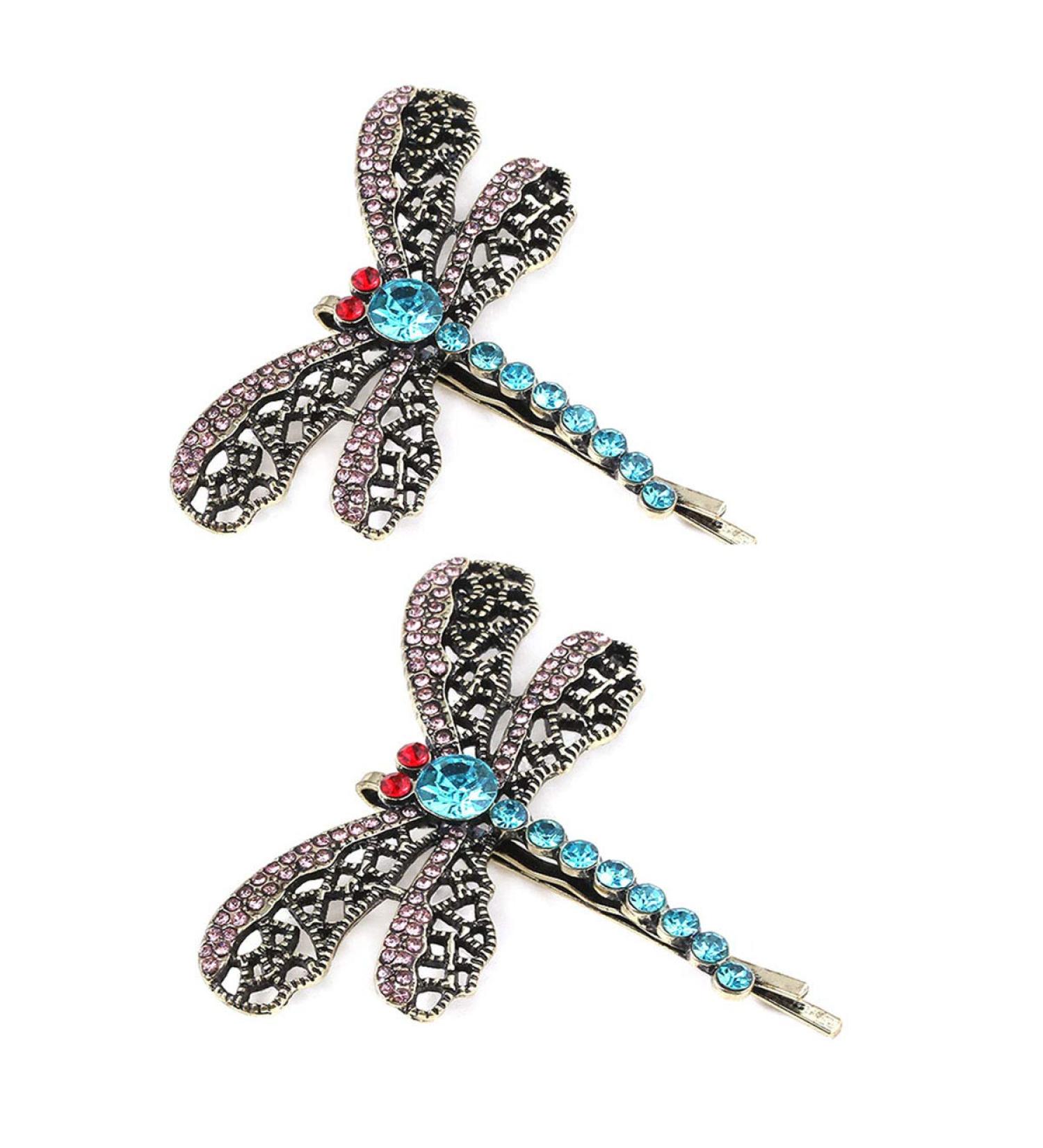 Vintage Rhinestone Dragonfly Hair Clips Set - Elegant Alloy Barrettes for Women - Buy Online on SooperMarket.com
