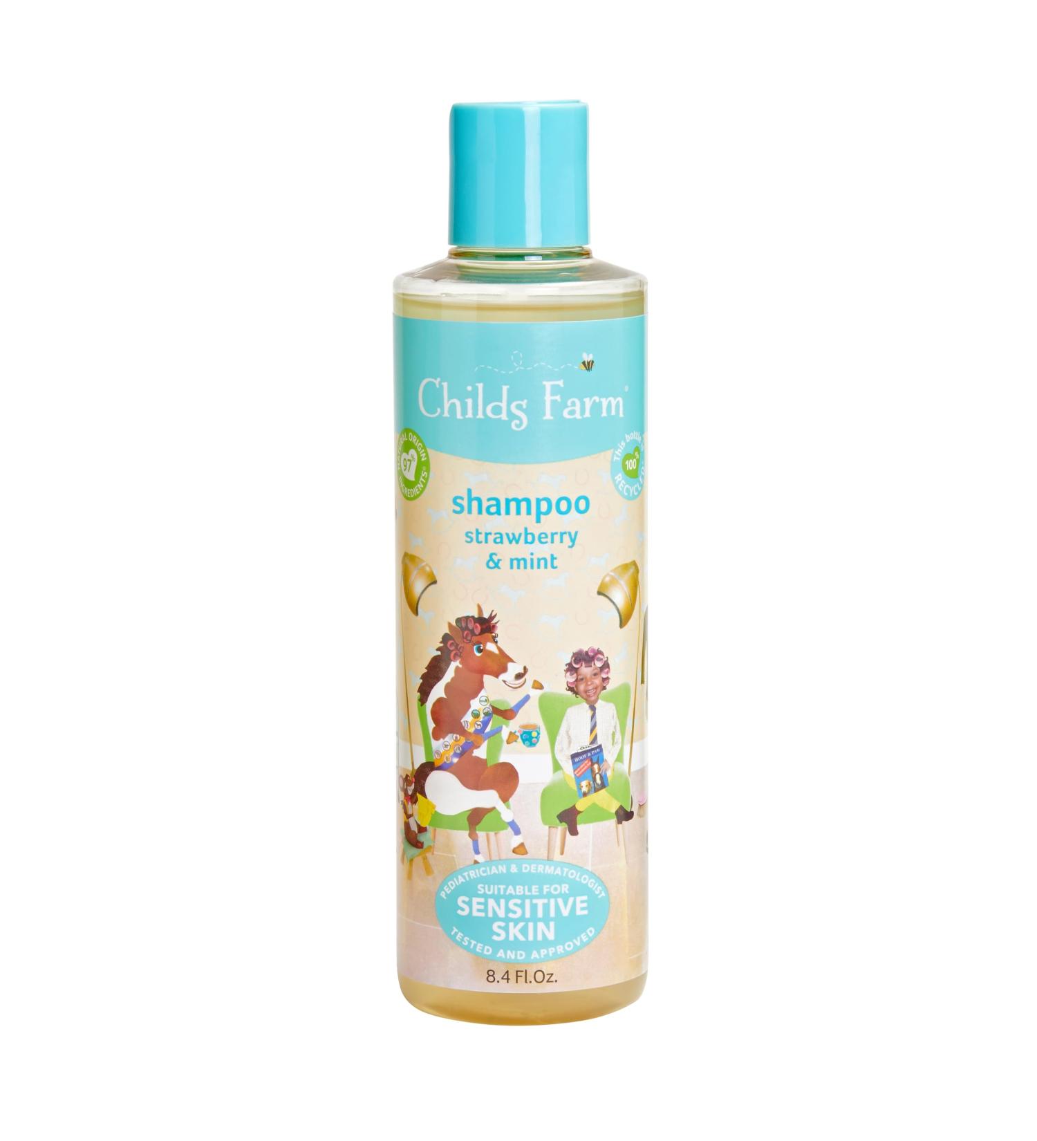 Childs Farm Kids Shampoo for Dry Sensitive Eczema-prone Skin & Scalp Strawberry & Organic Mint Detangles & Nourishes Vegan Cruelty-Free 8.4 Fl Oz