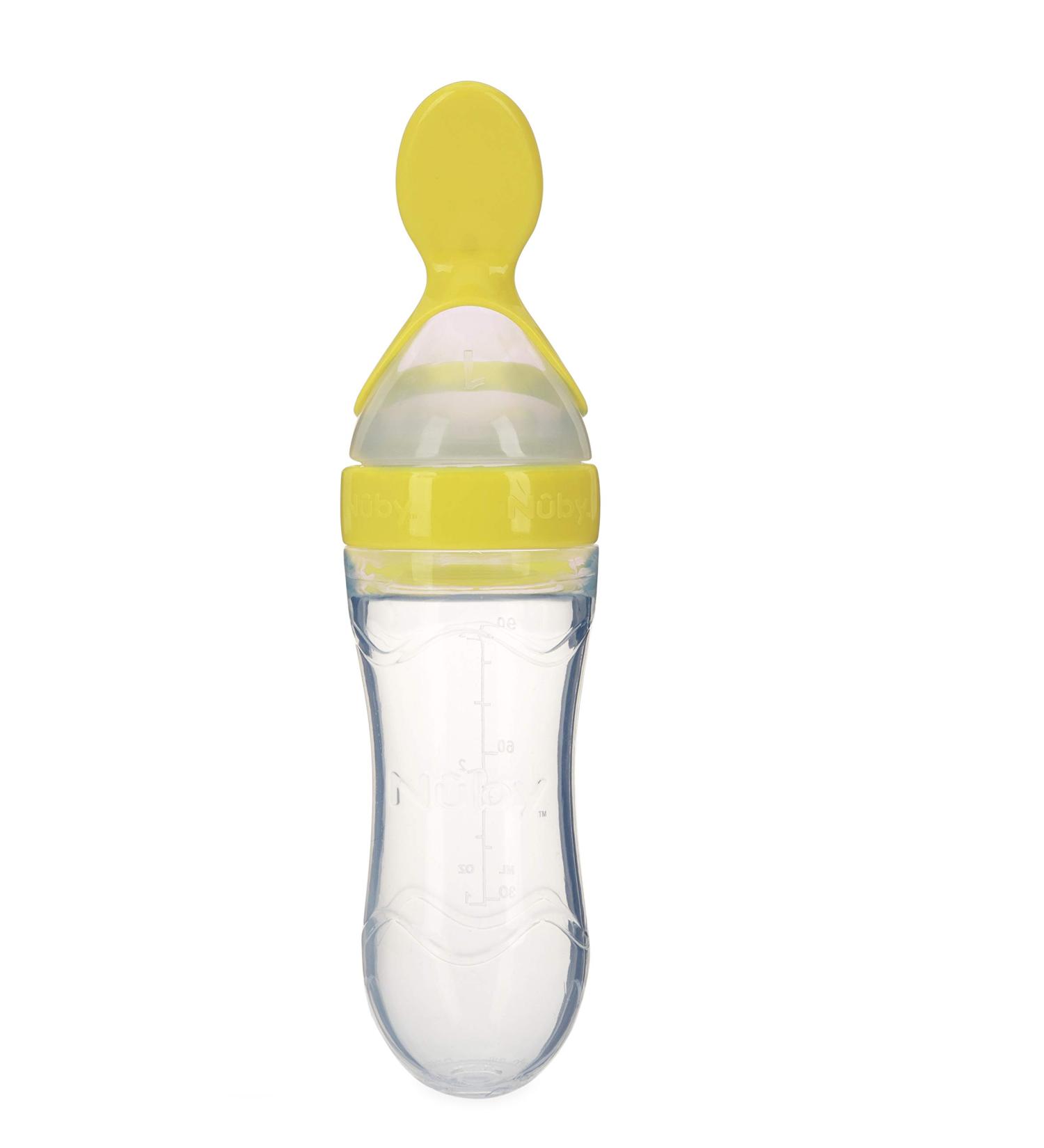 Nuby Garden Fresh Silicone Squeeze Feeder with Spoon and Hygienic Cover - Yellow - Buy Online on SooperMarket.com