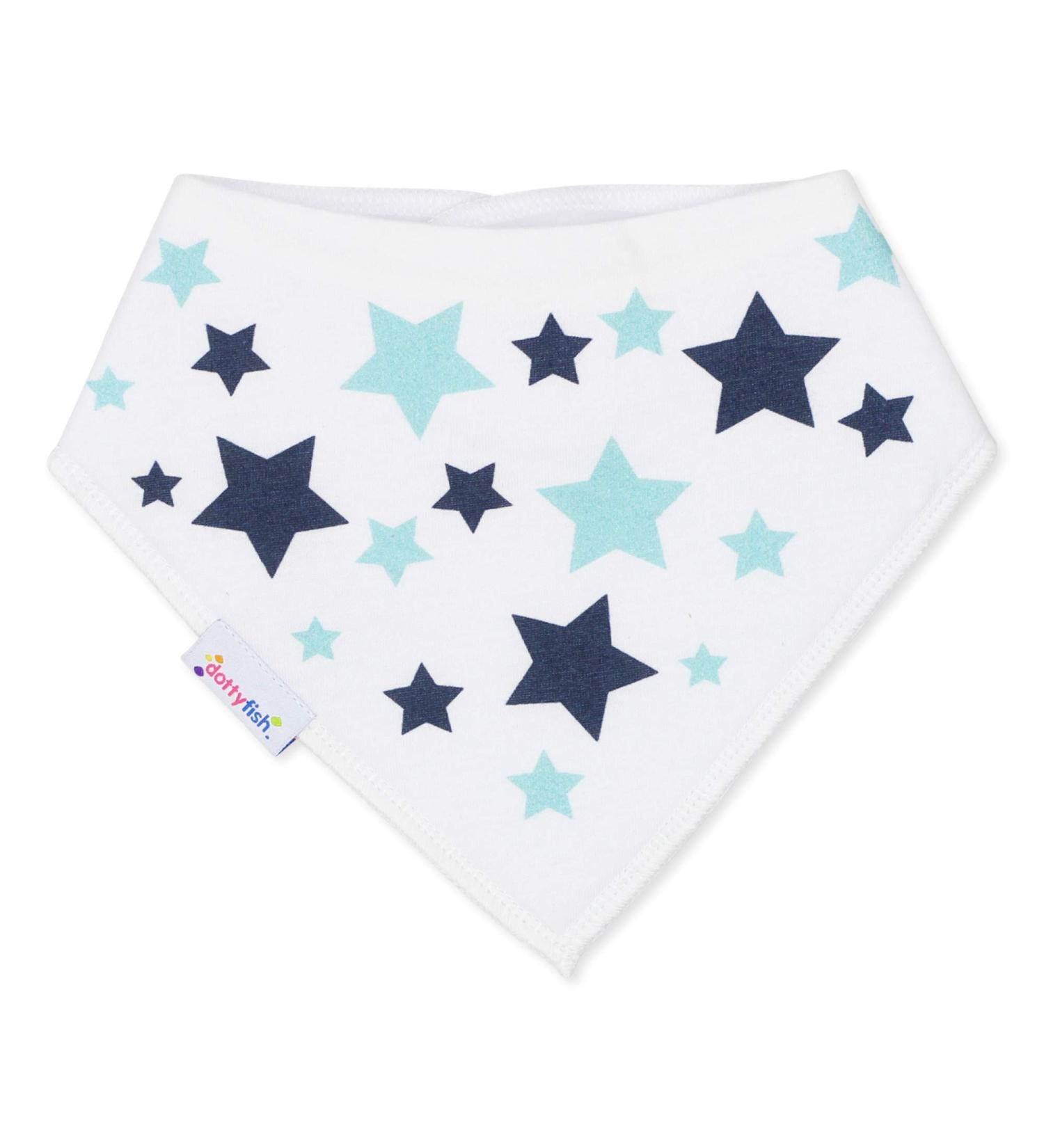 Dotty Fish Baby Bandana Bibs. Drool Bibs. Super Absorbent Teething Bibs for Girls Boys Unisex. Organic Cotton Bibs. One Size Blue Stars