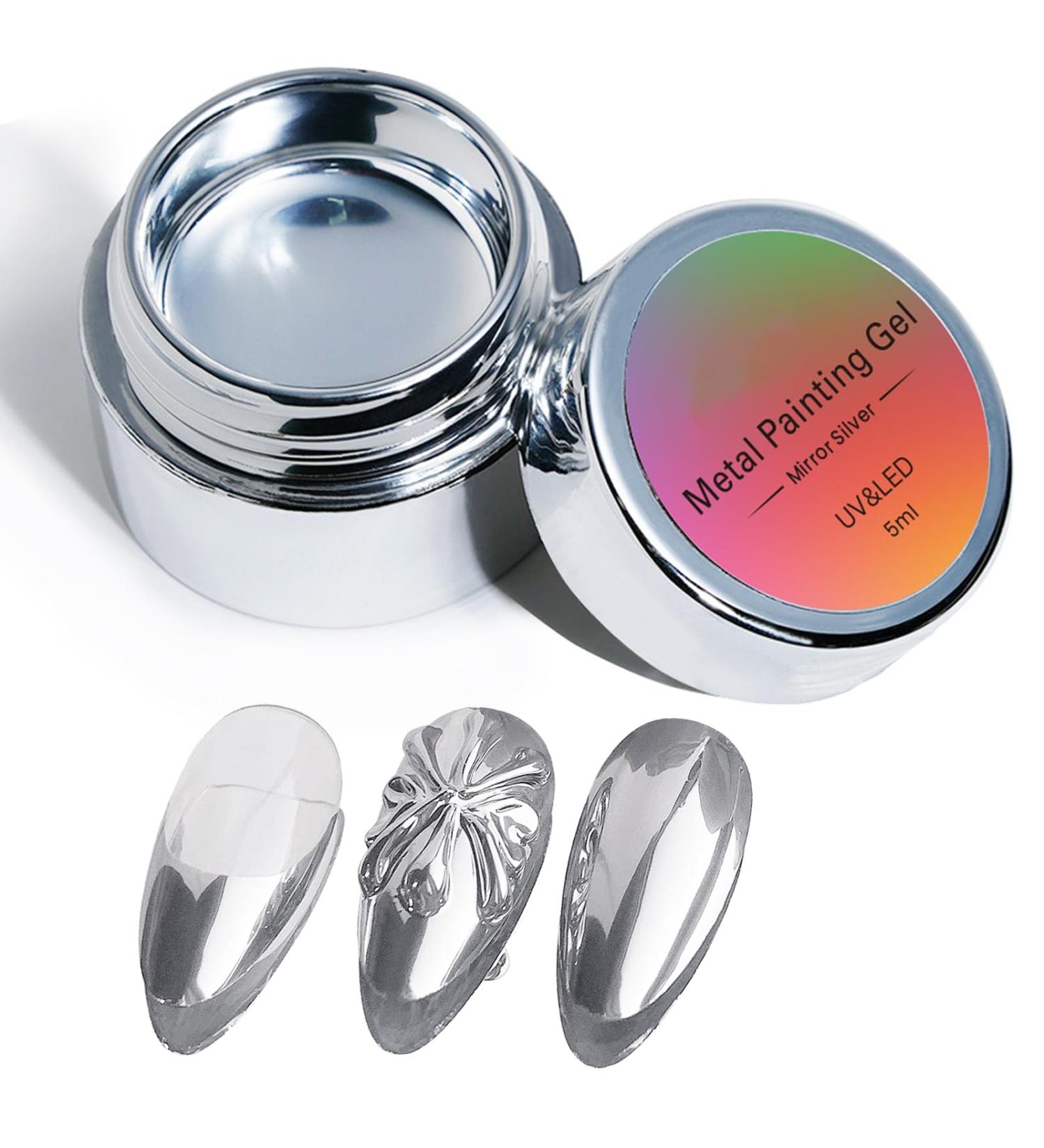 Metallic Painting Gel - 5ml Silver Metal Painted Gel Nail Polish - Reflective High Shine Nail Polish Soak Off UV/LED - Drawing Mirror Nail Gel Polish - Buy Online on SooperMarket.com