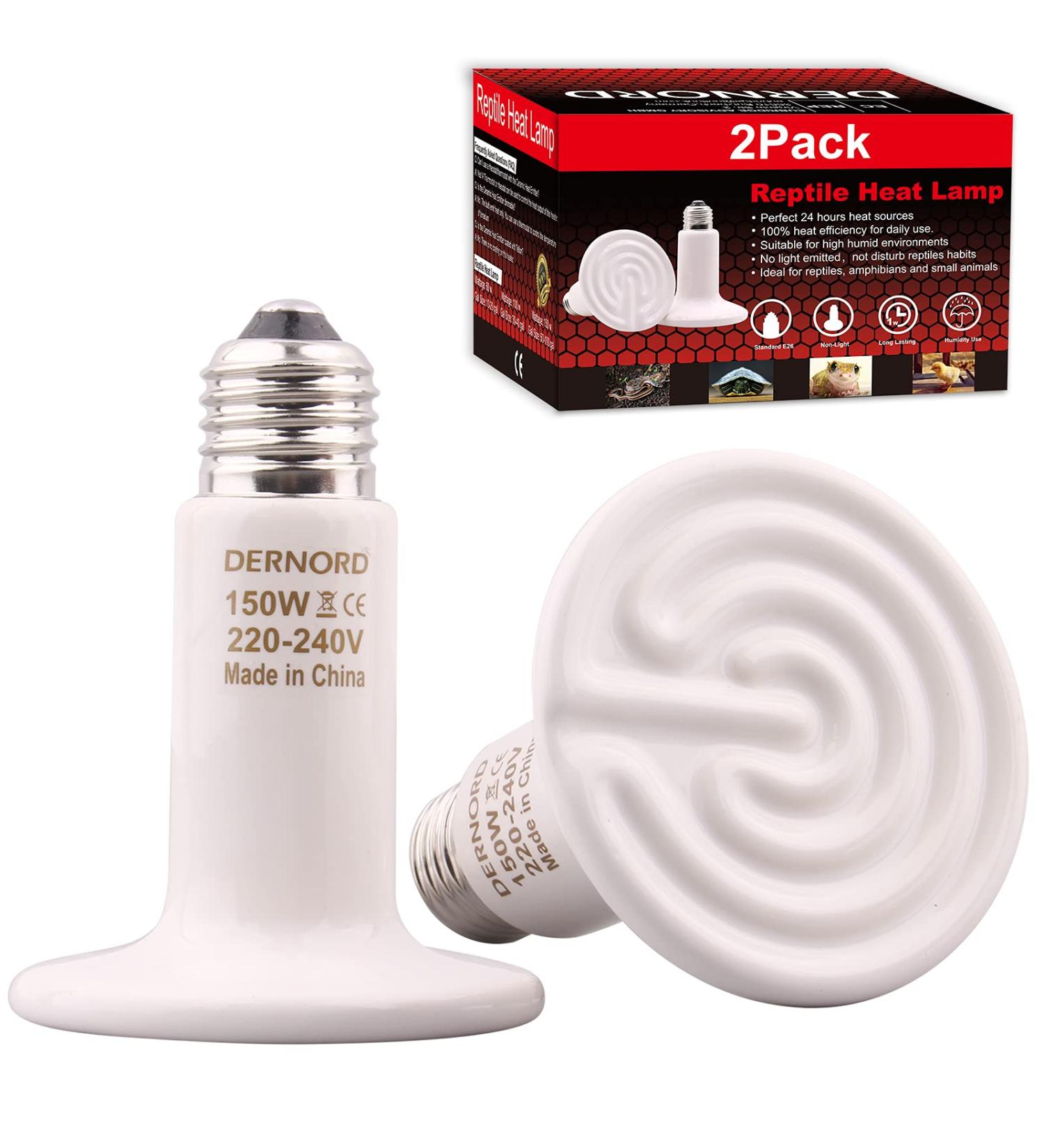 Dernord Reptiles Thermal Lamp 150W - Ceramic Heating Spotlights for Turtles Crayfish Spiders & More - E27 Heating Lamp (2 Pieces) - Buy Online on SooperMarket.com