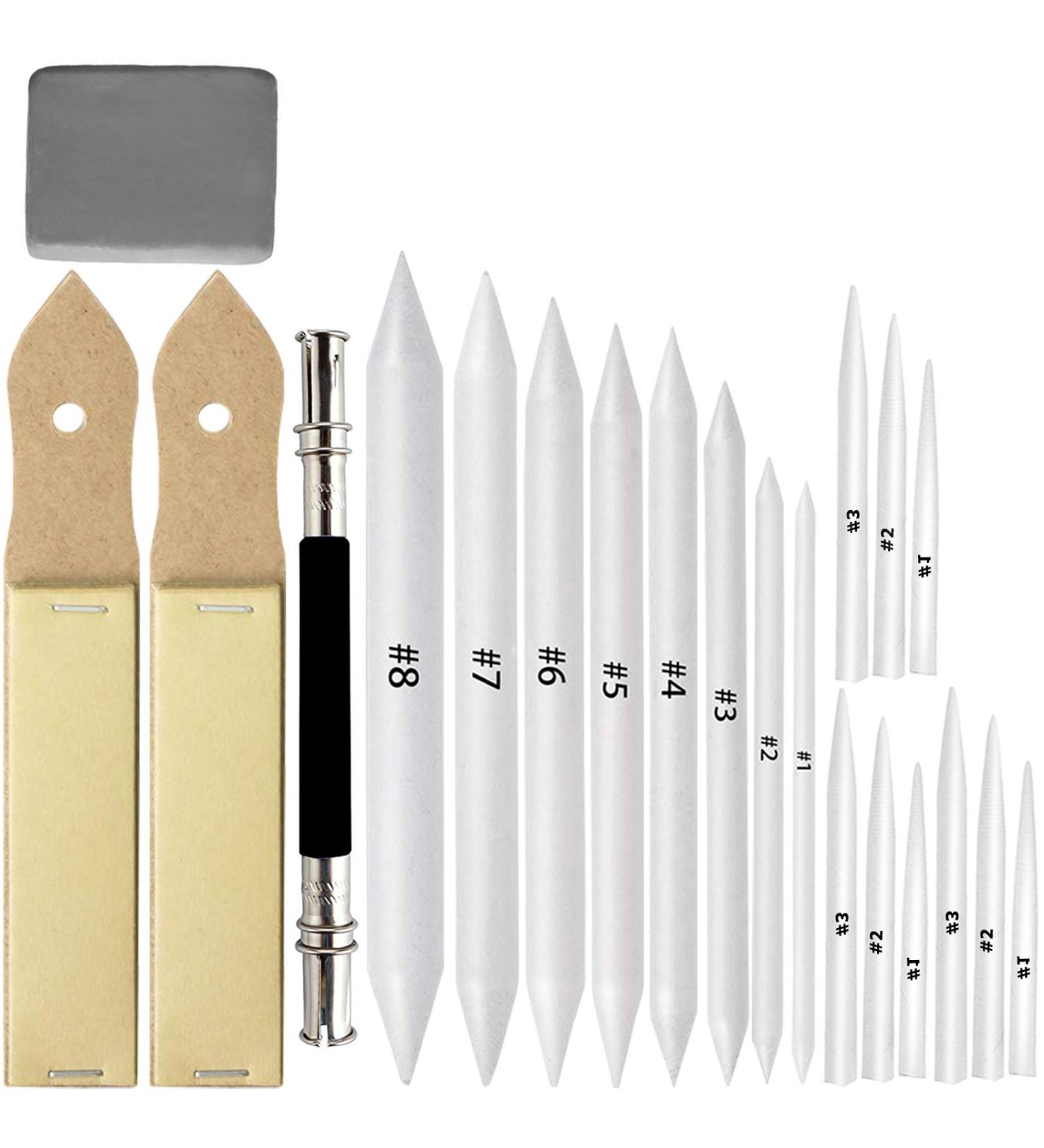 21 Pcs Blending Stumps and Tortillions Set for Sketching | Drawing Art Tools with Sandpaper Sharpener and Kneaded Eraser by VENCINK - Buy Online on SooperMarket.com