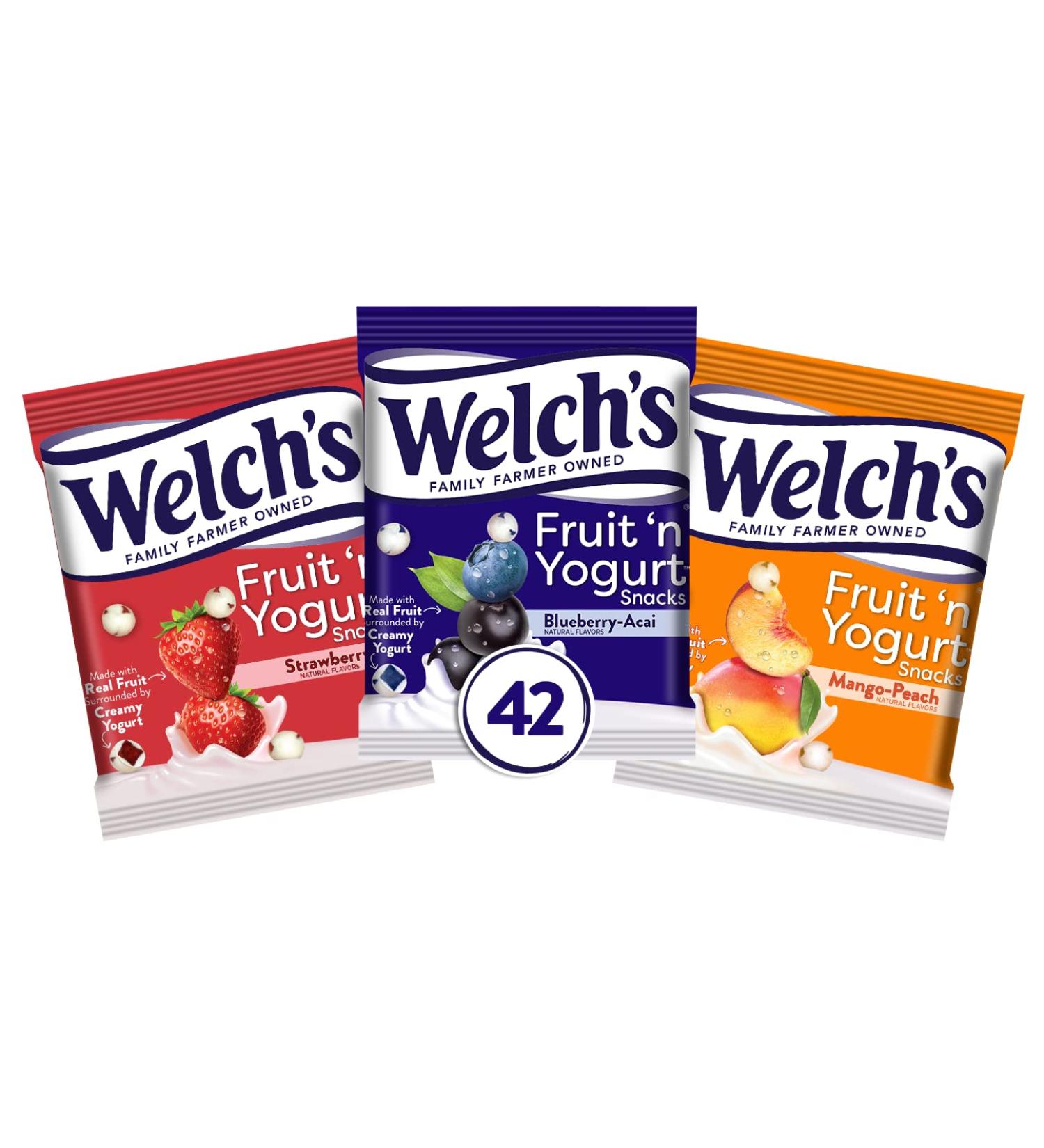 Welch's Fruit Snacks Fruit 'n Yogurt Variety Pack - Bulk Pack of 42 Individual 0.7 oz Bags - Strawberry Blueberry Acai & Mango Peach Flavor - Single Serve Snack - Buy Online on SooperMarket.com