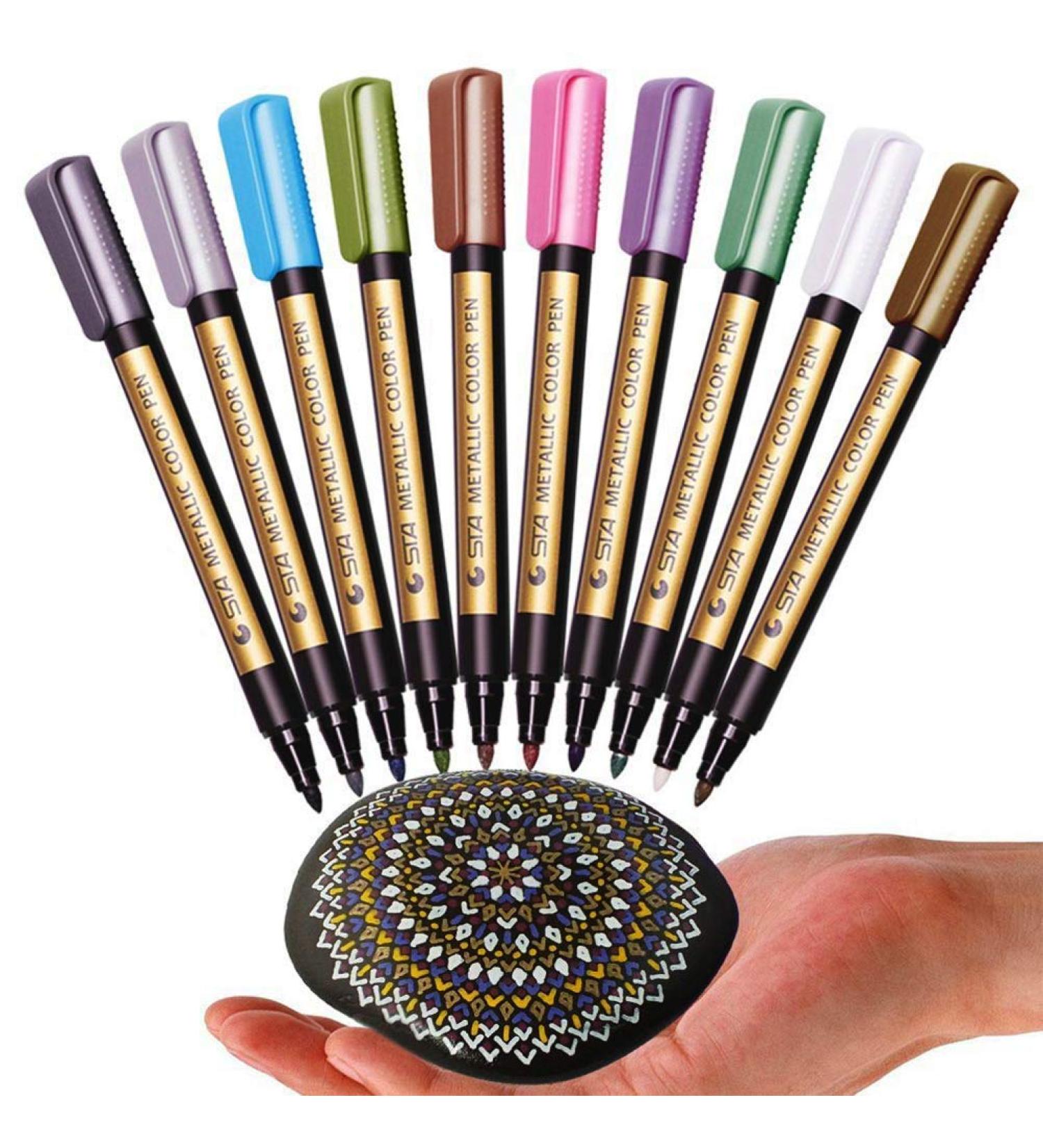 BOXUN Metallic Markers Pen for Rock, Ceramic, Glass, Plastic - 10 Metallic Colors - Buy Online on SooperMarket.com