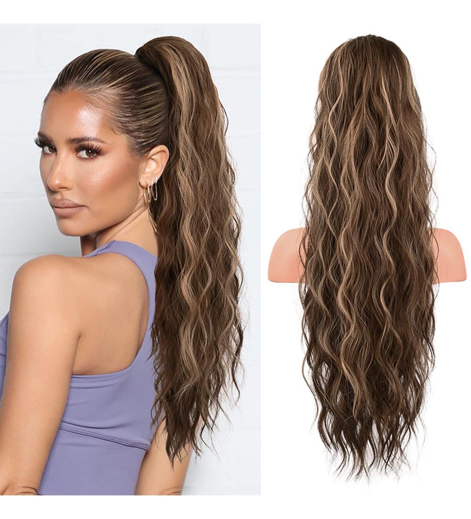 19.68 Inch Ponytail Extension Human Hair Ponytail Wave Drawstring Pony Hair Extension Synthetic Pony Tail Hair Pieces for Women Long Wavy Soft Natural Pony Tails Extensions Brown - Buy Online on SooperMarket.com