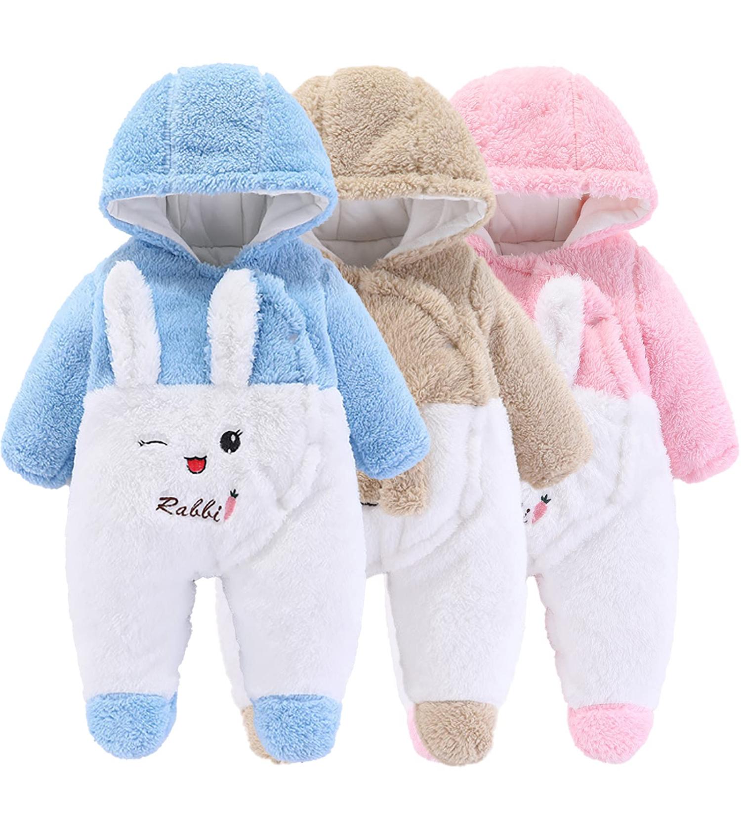 Newborn Baby Cartoon Bear Snowsuit Winter Coat Fleece Hooded Romper Jumpsuit 6-9 Months - Blue Rabbit - Buy Online on SooperMarket.com