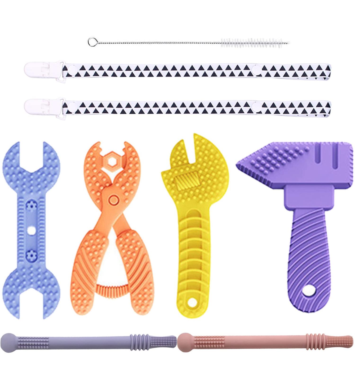 AUXHCYL 6 Pack Silicone Baby Teething Toys for 0-6 Months - Hammer, Wrench, Spanner, Pliers Shapes - Molar Teether Chew Toys for Infants - Buy Online on SooperMarket.com