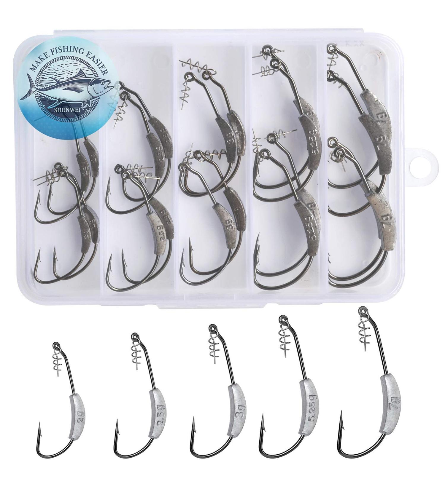 SHUNWEI Weighted Swimbait Hooks Saltwater Fishing Hooks Assortment | 25 Pcs Box, 5 Sizes - Buy Online on SooperMarket.com