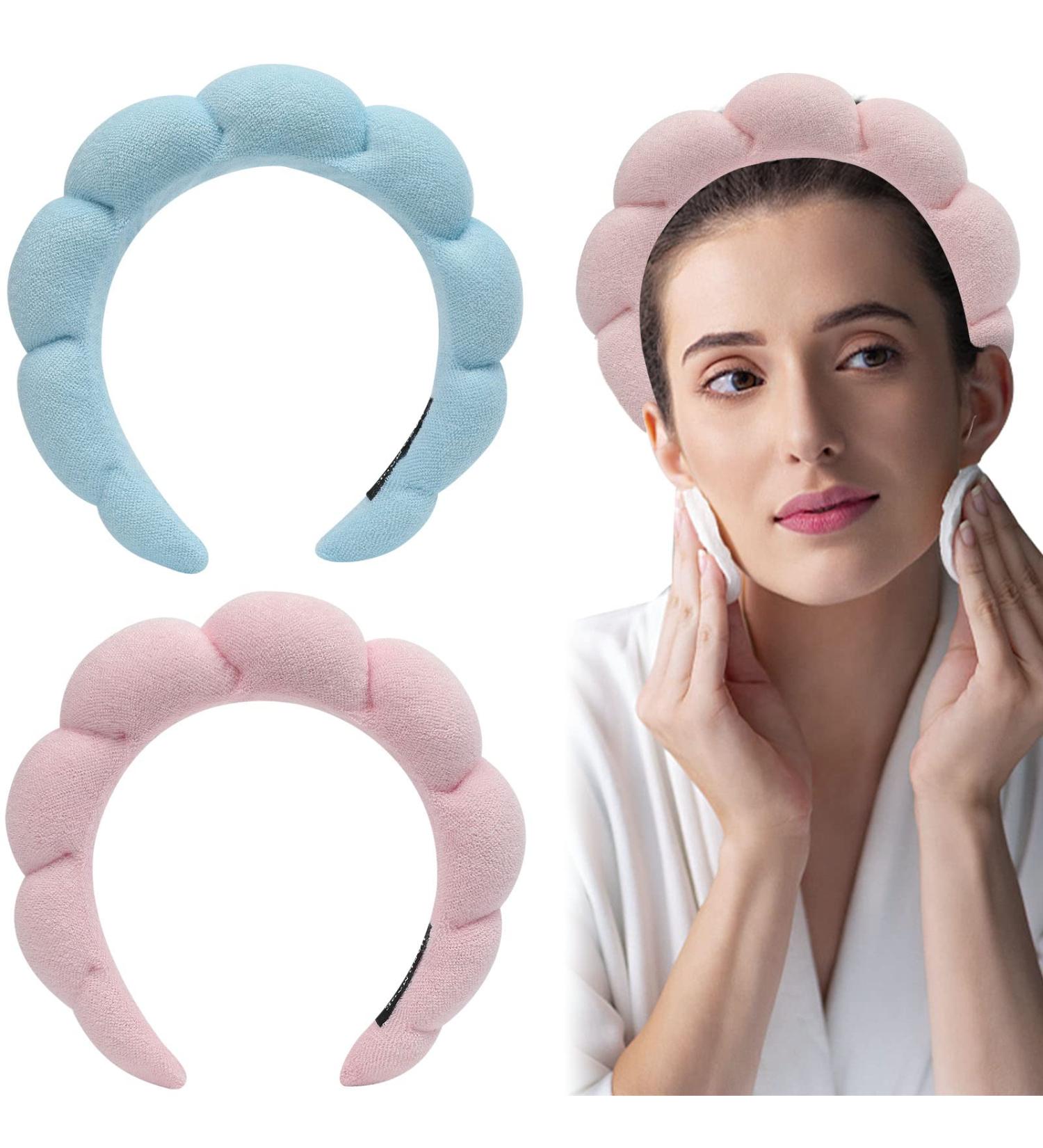 2 PCS Women Sponge Spa Headbands | Terry Cloth Fabric Hair Band for Skincare, Makeup & Shower | Blue Pink Color Set - Buy Online on SooperMarket.com
