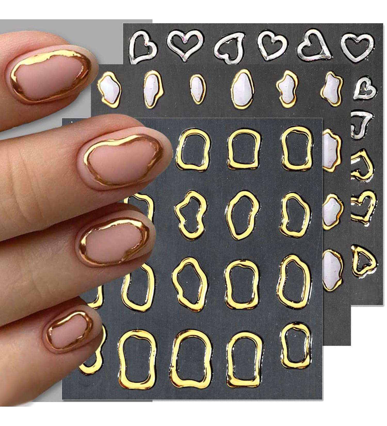 Dornail 6 Sheets 5D Crystal Nail Stickers | Irregular Geometric Frames & Heart Designs | Self-Adhesive Nail Art Accessories for Women - Buy Online on SooperMarket.com