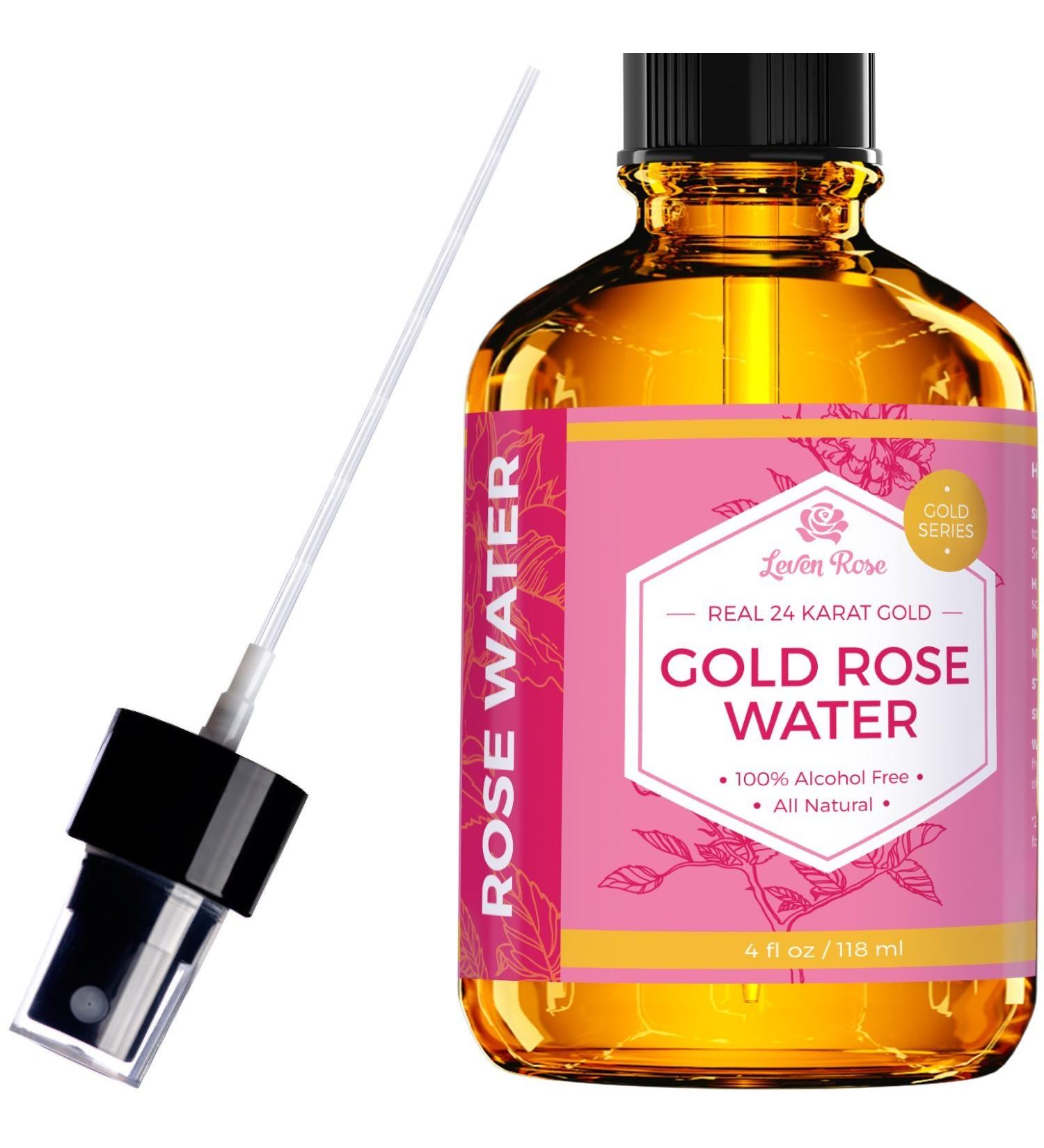 Leven Rose Organic 24K Gold Rosewater Toner - 4 oz Moroccan Rose Water Toner - Buy Online on SooperMarket.com