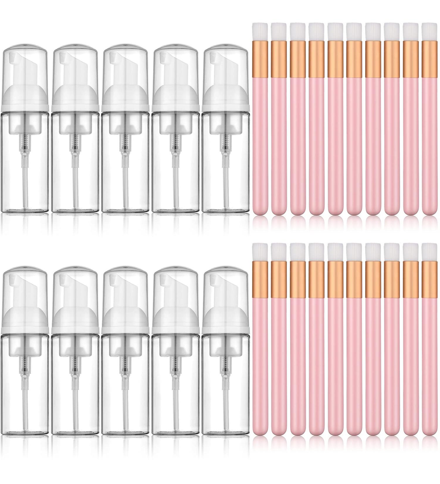 30-Piece Travel Soap Bottle & Lash Shampoo Brush Set | Eyelash Extension Cleansing & Blackhead Remover Tool | Foaming Pump Dispenser Bottle 50ML (White/Pink) - Buy Online on SooperMarket.com