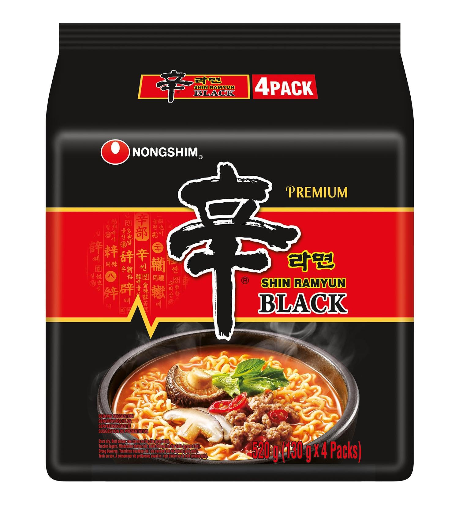 Nongshim Premium Shin Ramyun Black 130g Instant Noodle Korean Ramen HALAL Pack 4 - Buy Online on SooperMarket.com