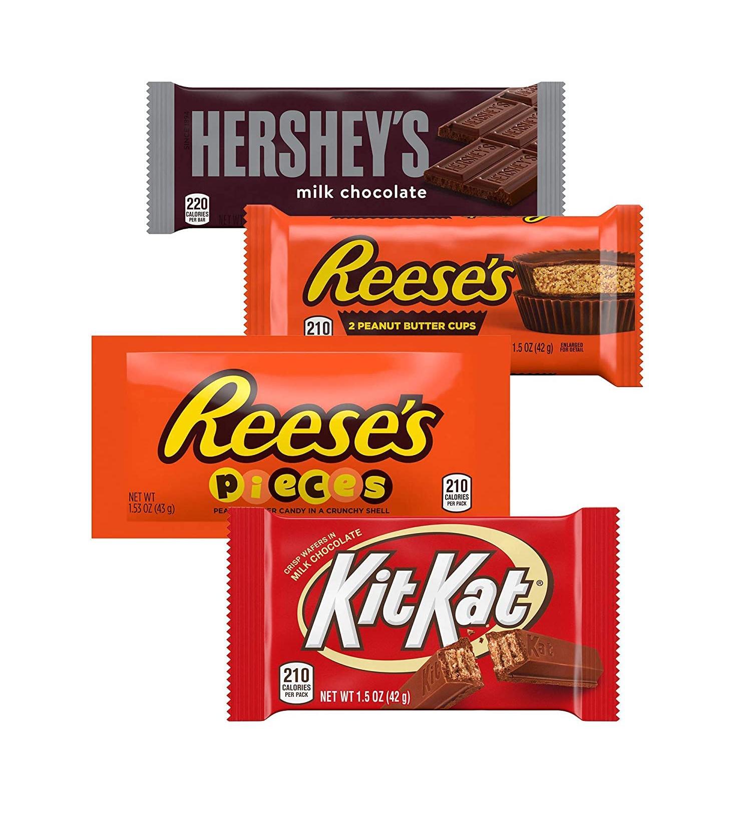 HERSHEY'S KIT KAT & REESE'S Assorted Halloween Candy Variety Pack (20ct) - Milk Chocolate and Peanut Butter Bulk Candy - REESE'S PIECES Included - Buy Online on SooperMarket.com