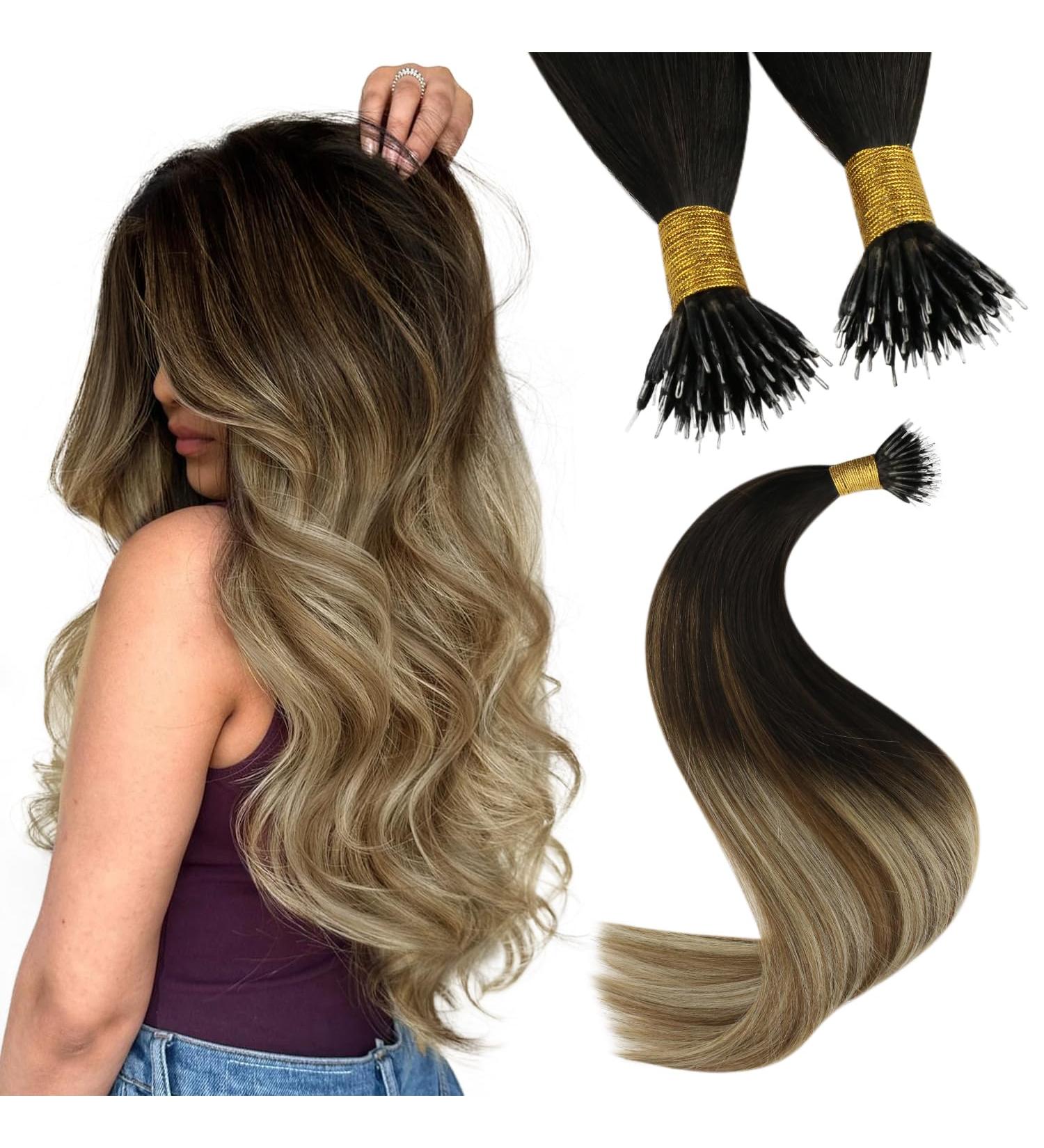 Youngsee Nanoring Extensions - Real Hair Balayage 35cm Nano Hair Extensions | Brown & Blond Shades | 50g #2/6/24 - Buy Online on SooperMarket.com