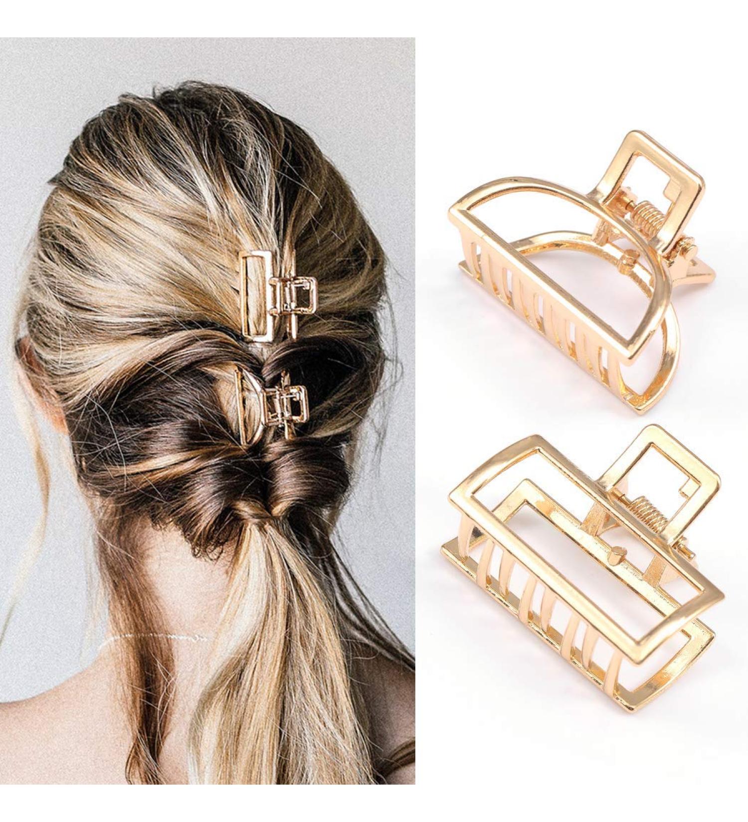 Runmi Gold Metal French Design Hair Clips - Stylish Hair Accessories for Women & Girls - 2pcs International Shipping - Buy Online on SooperMarket.com