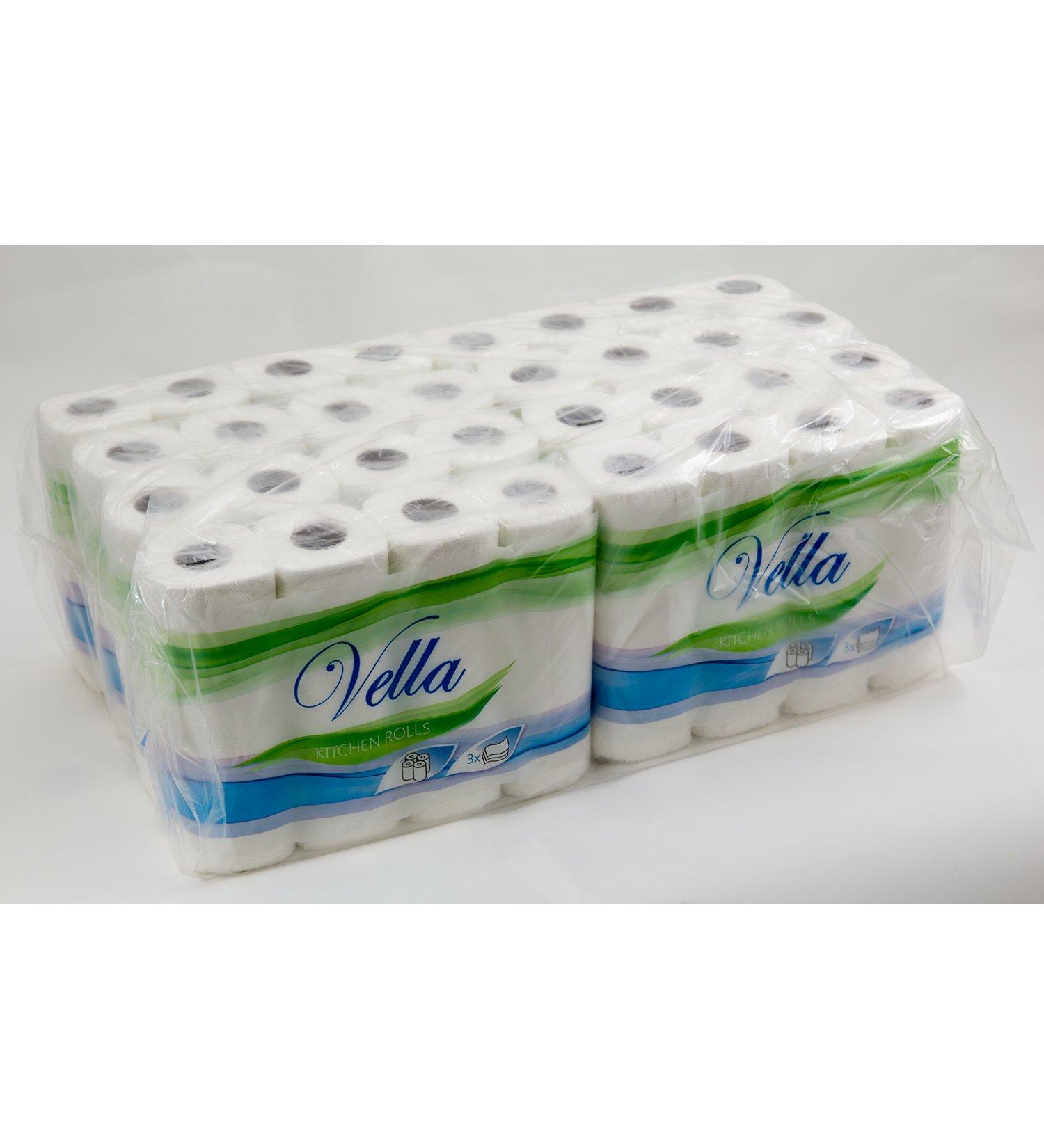 32 Vella kitchen rolls bulk pack 3-ply absorbent 50 sheets per roll