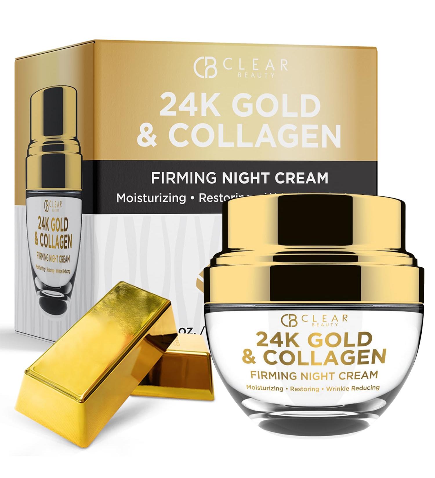 24K Gold & Collagen Night Face Moisturizer - Anti-Aging Lifting & Firming Cream for All Skin Types | Korean Skin Care Reduces Age Spots & Fine Lines Cruelty-Free - Buy Online on SooperMarket.com