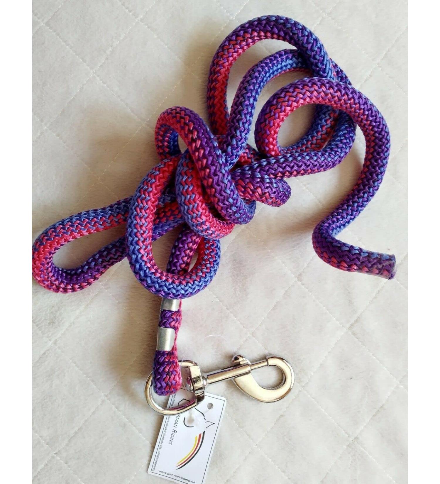 German Riding Lead Rope Cuckoo round braided with snap carabiner approx. 2.10m (blue-pink-purple)