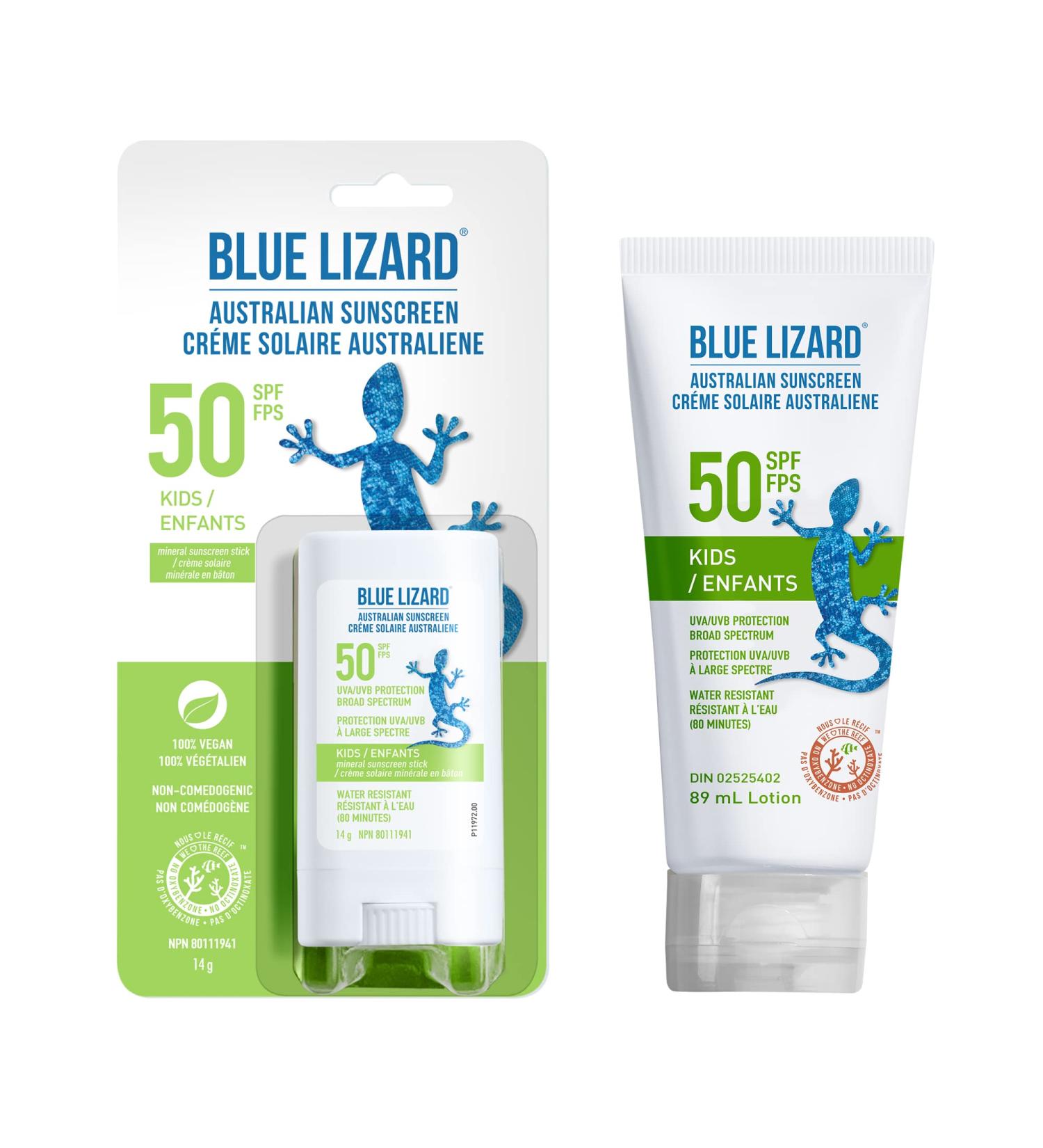 BLUE LIZARD SPF 50 Kids Duo Mineral-Based Sunscreen for Toddlers and Children Non-Greasy Sunscreen for Kids Paraben-Free Sunscreen Stick for Kids 2 Count 89ml Tube and 14g Stick - Buy Online on SooperMarket.com
