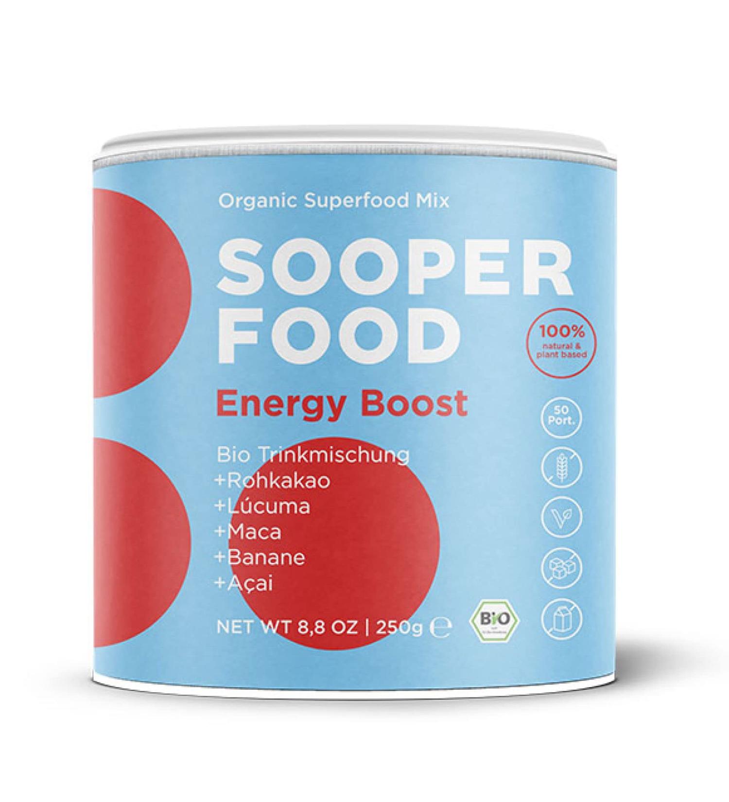 Sooper Food Energy Boost 250g Powder | Bio Vegan Superfood Addon for Sustainable Energy | Essential Vitamins & Minerals | Coffee Alternative with Maca & Cacao - Buy Online on SooperMarket.com