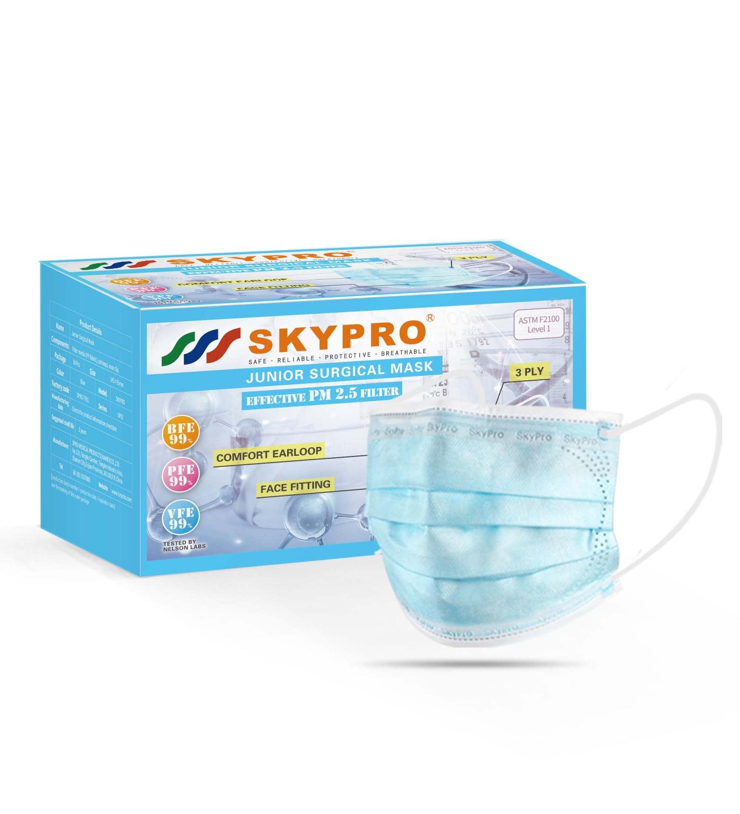 SKYPRO 50PCS 3-Ply Kids Disposable Face Masks - ASTM Level 1 Protective PPE - Light Blue - Buy Online on SooperMarket.com