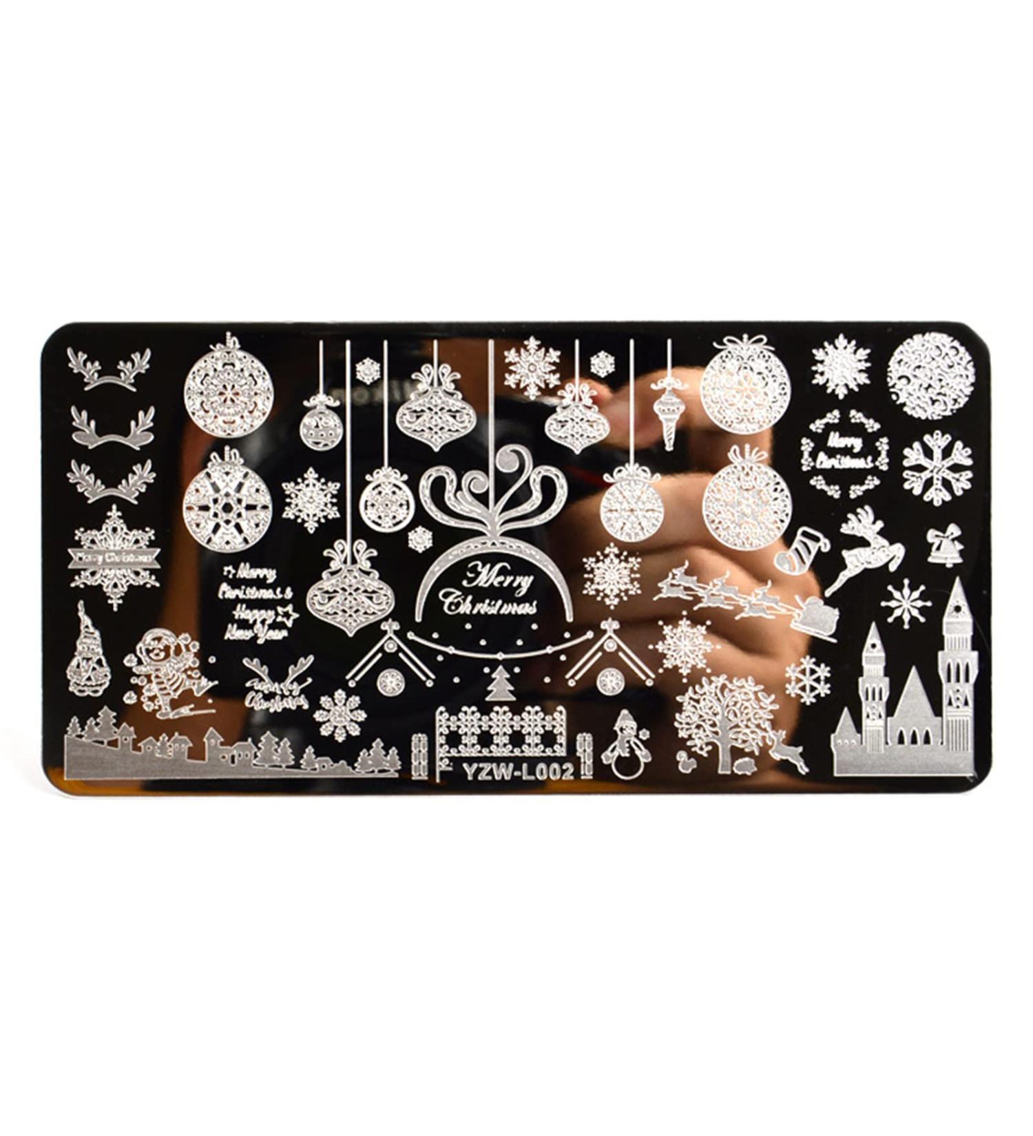 Sanwood Nail Stamping Plate - Clear Engraved Xmas Patterns | Stainless Steel Nail Art Template Tool Kit for Manicure - Style 5 - Buy Online on SooperMarket.com