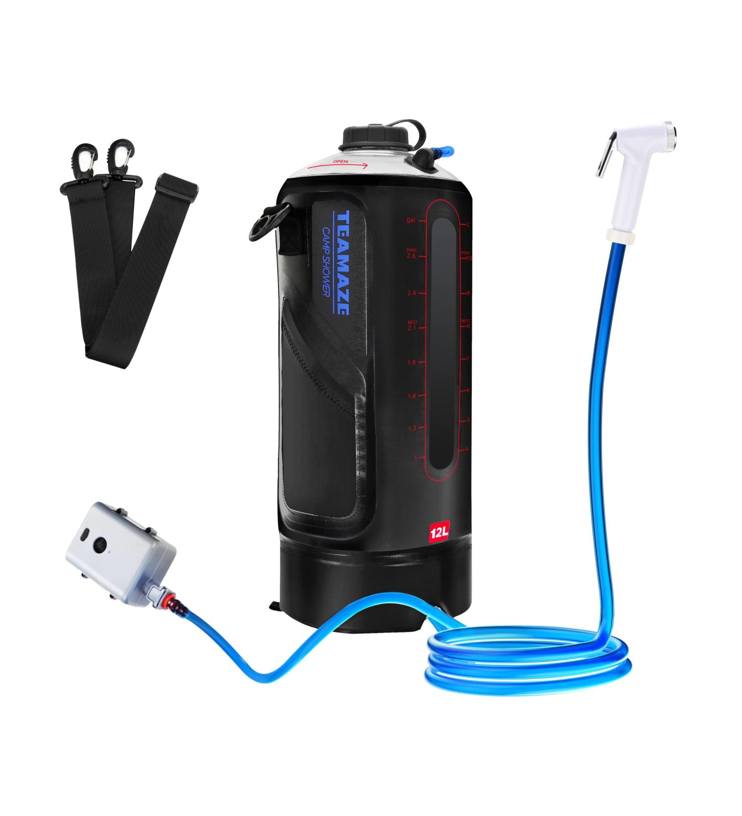 Teamaze 12L Portable Camping Shower with Auto Pressure Pump - Solar Shower for Beach, Camping & Hiking - Buy Online on SooperMarket.com
