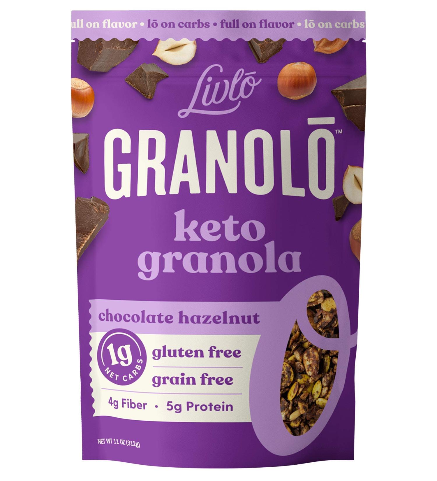 Livlo Chocolate Hazelnut Keto Granola - Low Carb, Grain & Gluten Free Cereal | 1g Net Carbs, Diabetic Friendly 11oz - Buy Online on SooperMarket.com