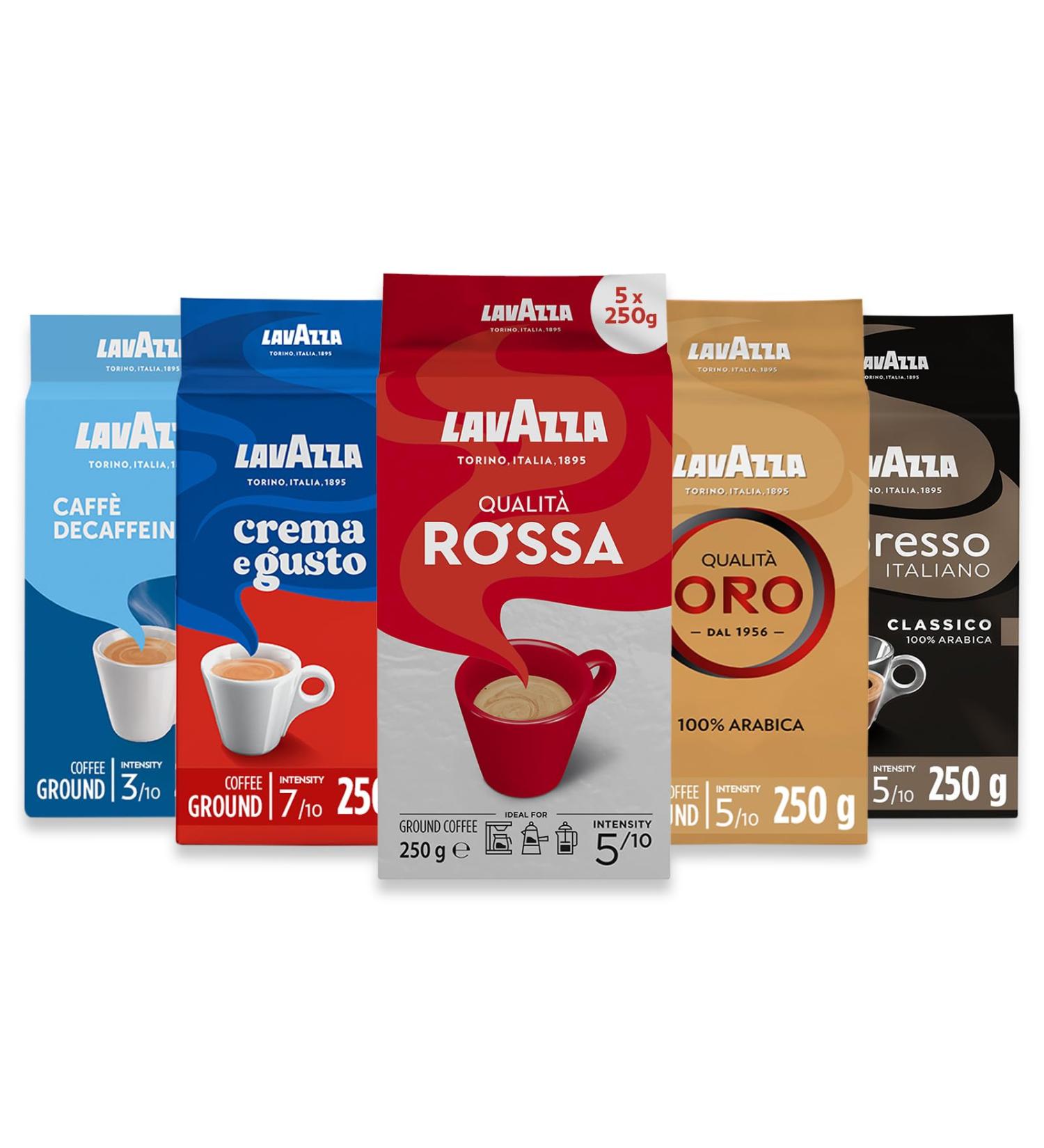 Lavazza Ground Coffee - Complete Collection -Oro Rossa Crema Gusto Espresso Italiano & Dek (Decaf) - 5 Pack - Buy Online on SooperMarket.com