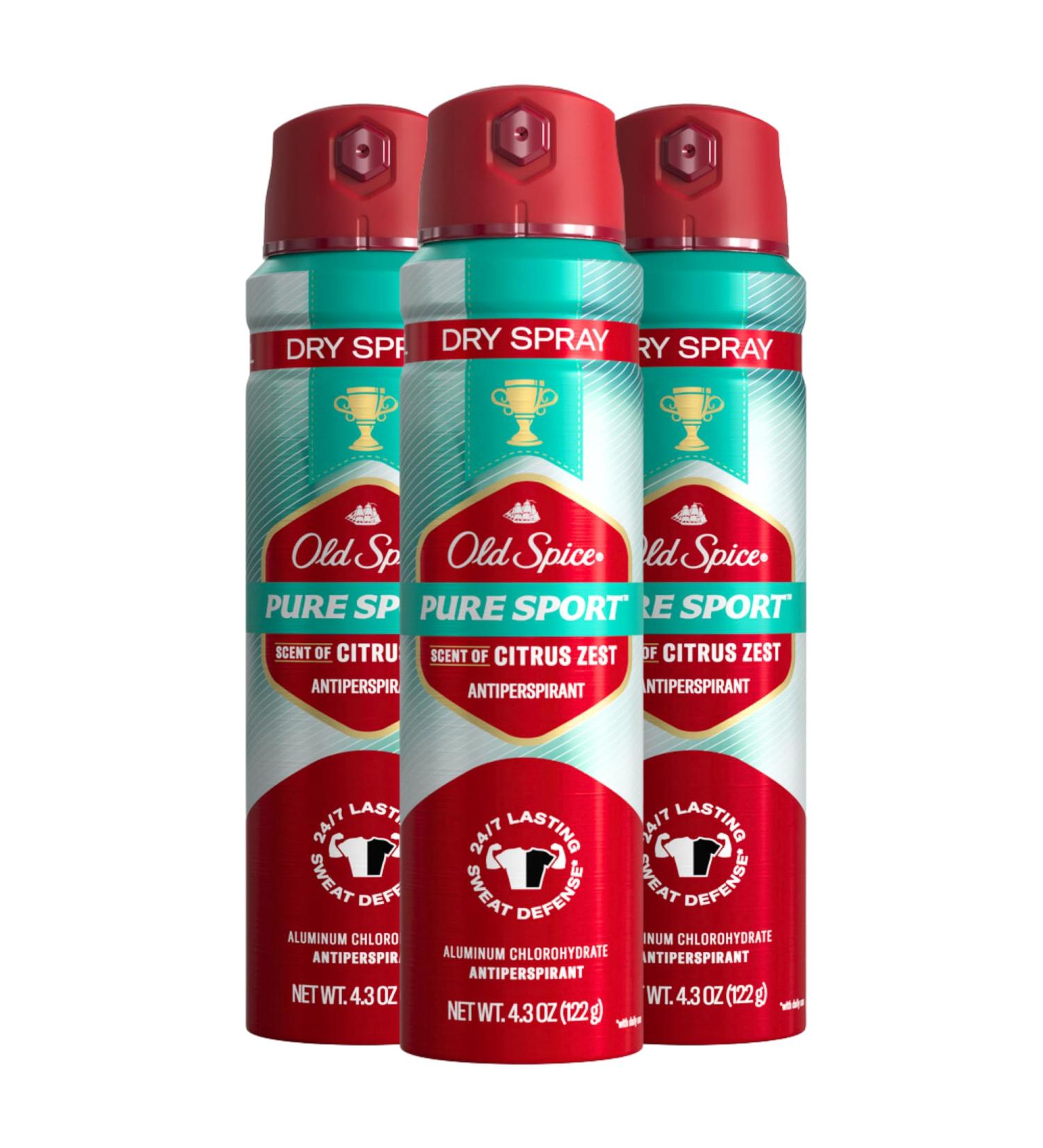 Old Spice Men's Antiperspirant & Deodorant Invisible Dry Spray Pure Sport Plus - 24/7 Odor Protection (Pack of 3) - International Shipping Available - Buy Online on SooperMarket.com