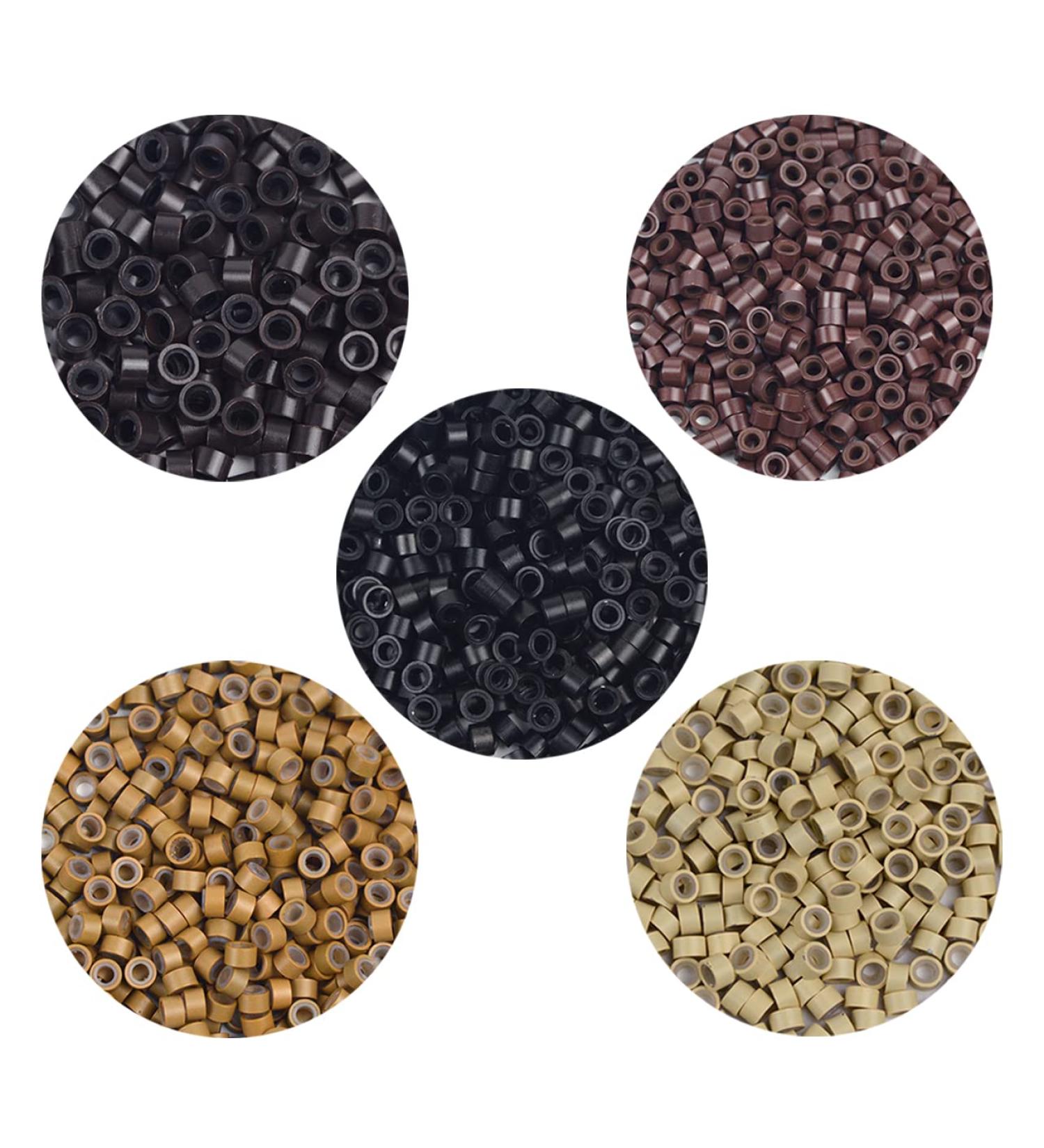 1000 Pcs Silicone Lined Micro Rings Links Beads for Hair Extensions Tool - Black, Dark Brown, Brown, Dark Blonde, Blonde - Buy Online on SooperMarket.com