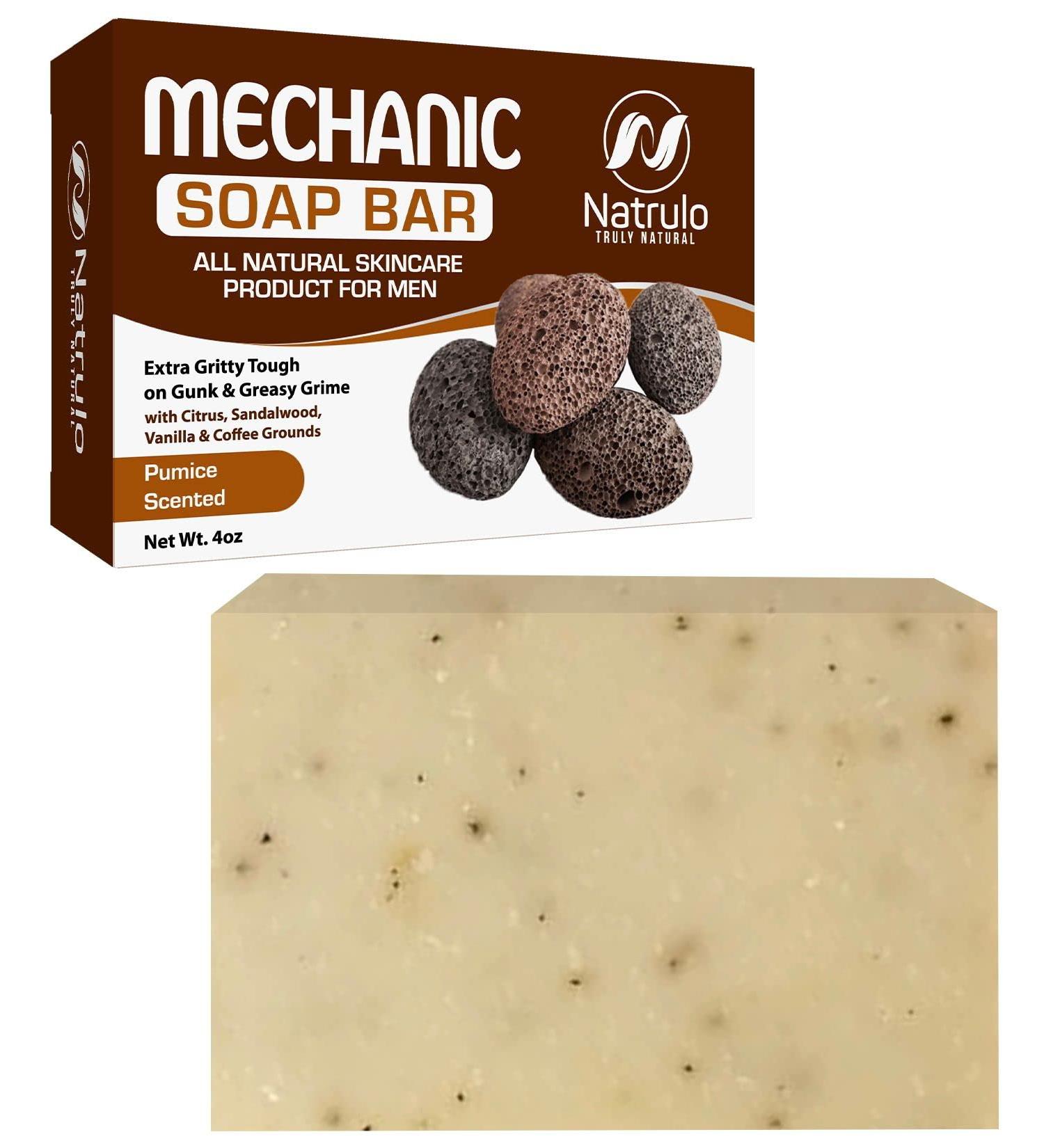 Men's Natural Mechanic Soap 4oz - Exfoliating Soap Bar for Hands & Body - Citrus, Sandalwood, Vanilla & Coffee - Handcrafted Tough-on-Grease Soap - Buy Online on SooperMarket.com