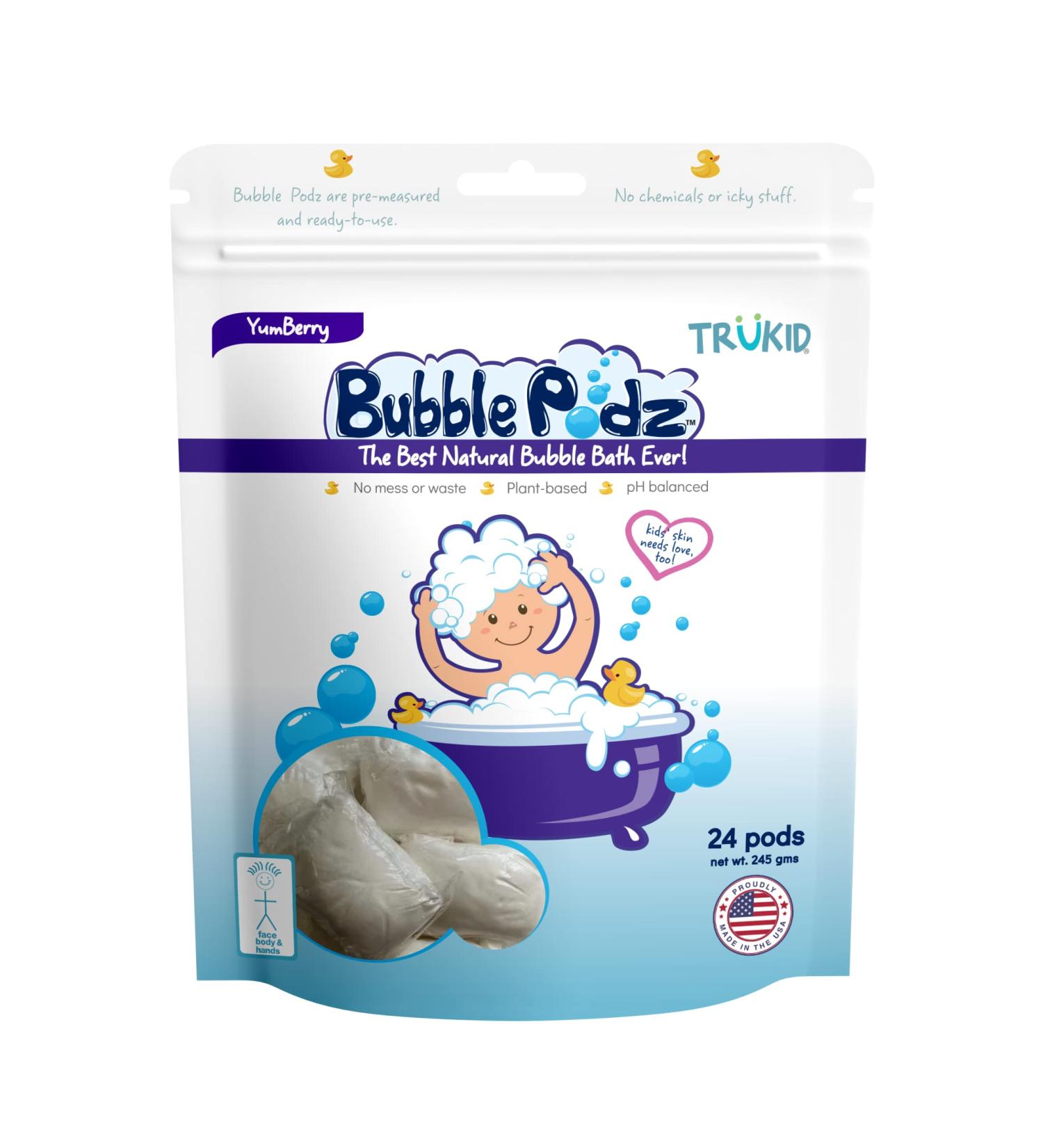 TruKid Yumberry Bubble Podz Bubble Bath for Baby & Kids | Gentle Bath Bomb for Sensitive Skin | pH Balanced 7 | Natural Ingredients | 24 Podz Pack - Buy Online on SooperMarket.com