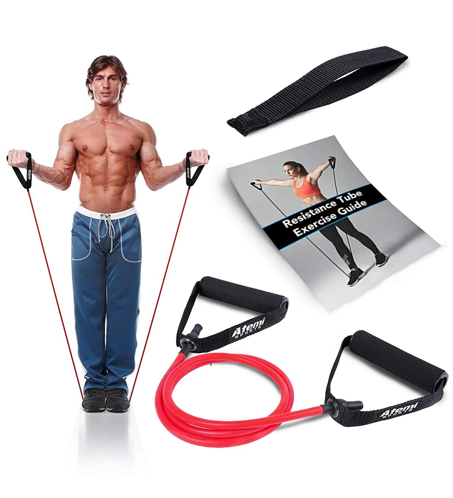 Resistance Band with Handles + Free Door Anchor & Workout Guide | Medium Resistance Tubes for Men and Women - Buy Online on SooperMarket.com